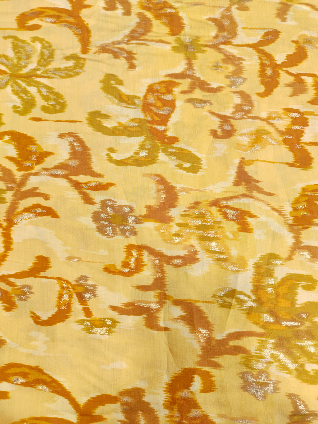Light mustard muslin fabric with mustard and gold digital print