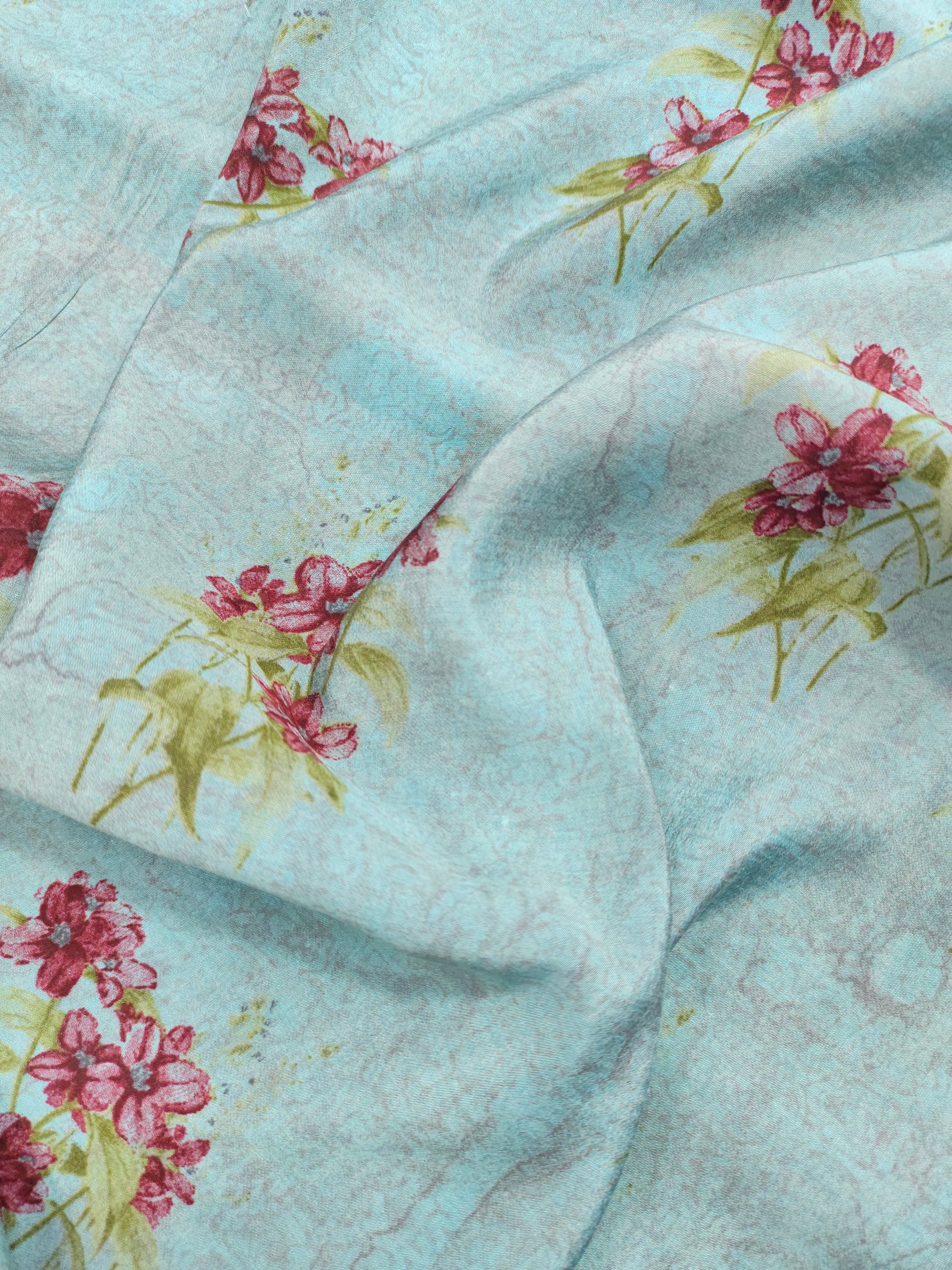 Grey muslin fabric with maroon digital print