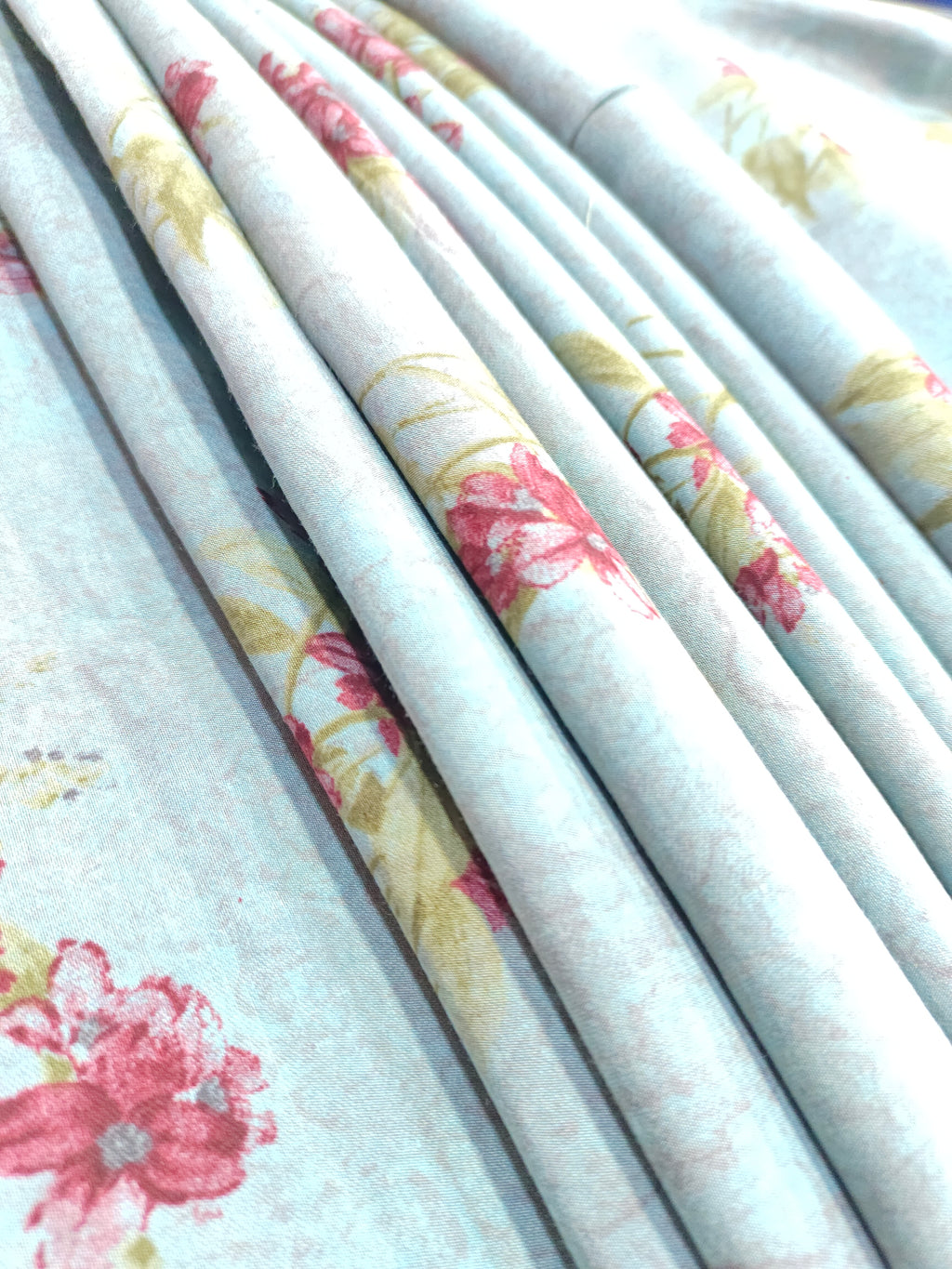 Grey muslin fabric with maroon digital print