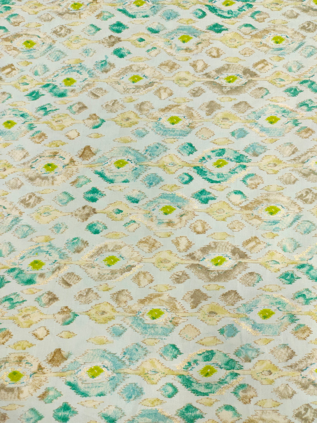 Offwhite muslin fabric with blue and gold digital print