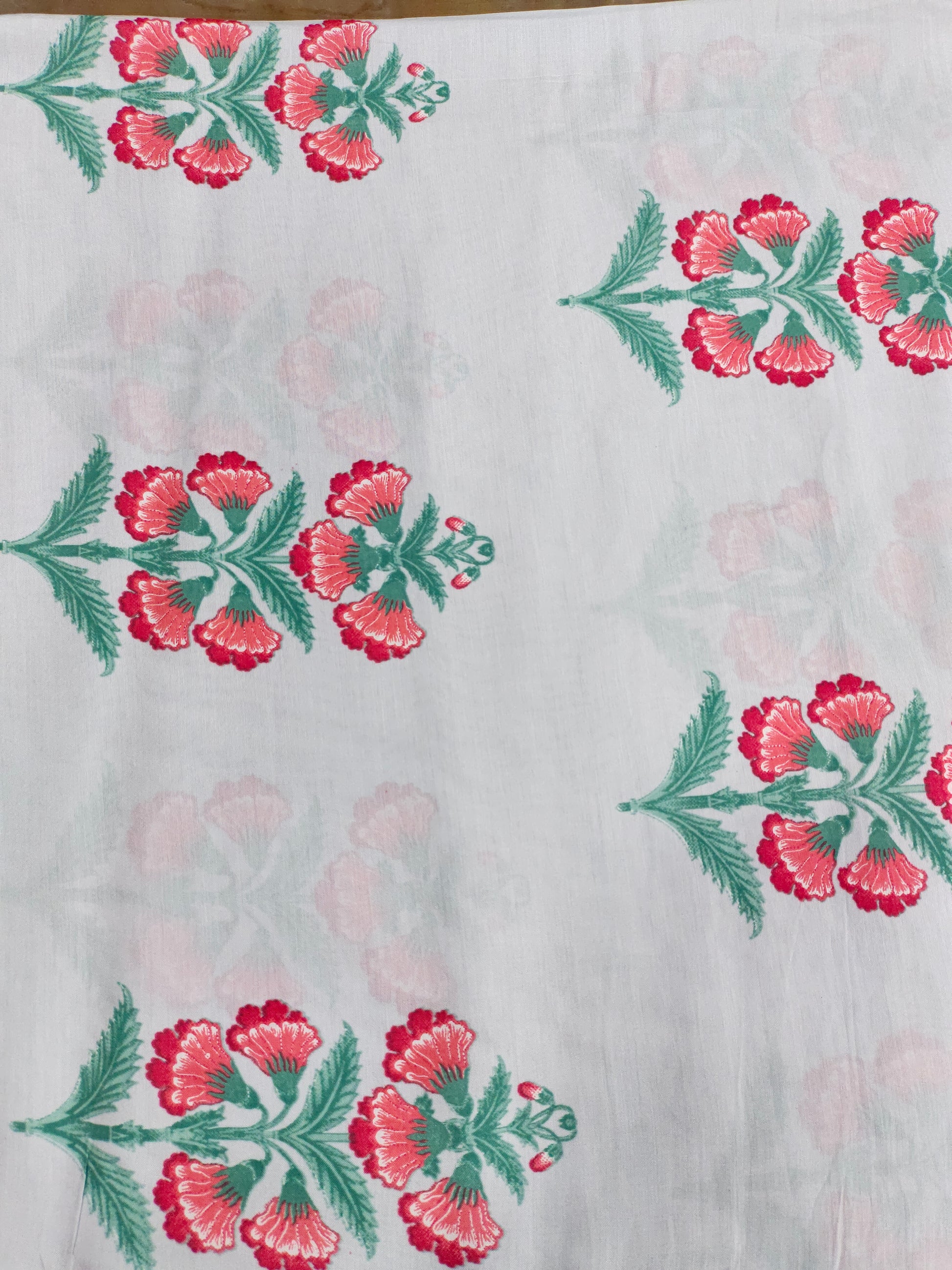 Grey cotton silk fabric with red and green digital print