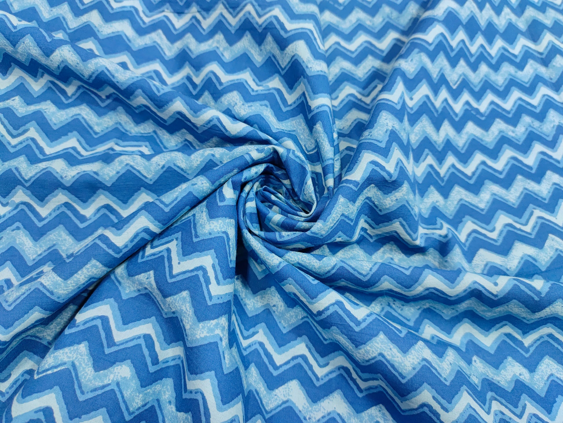 Blue screen print fabric
