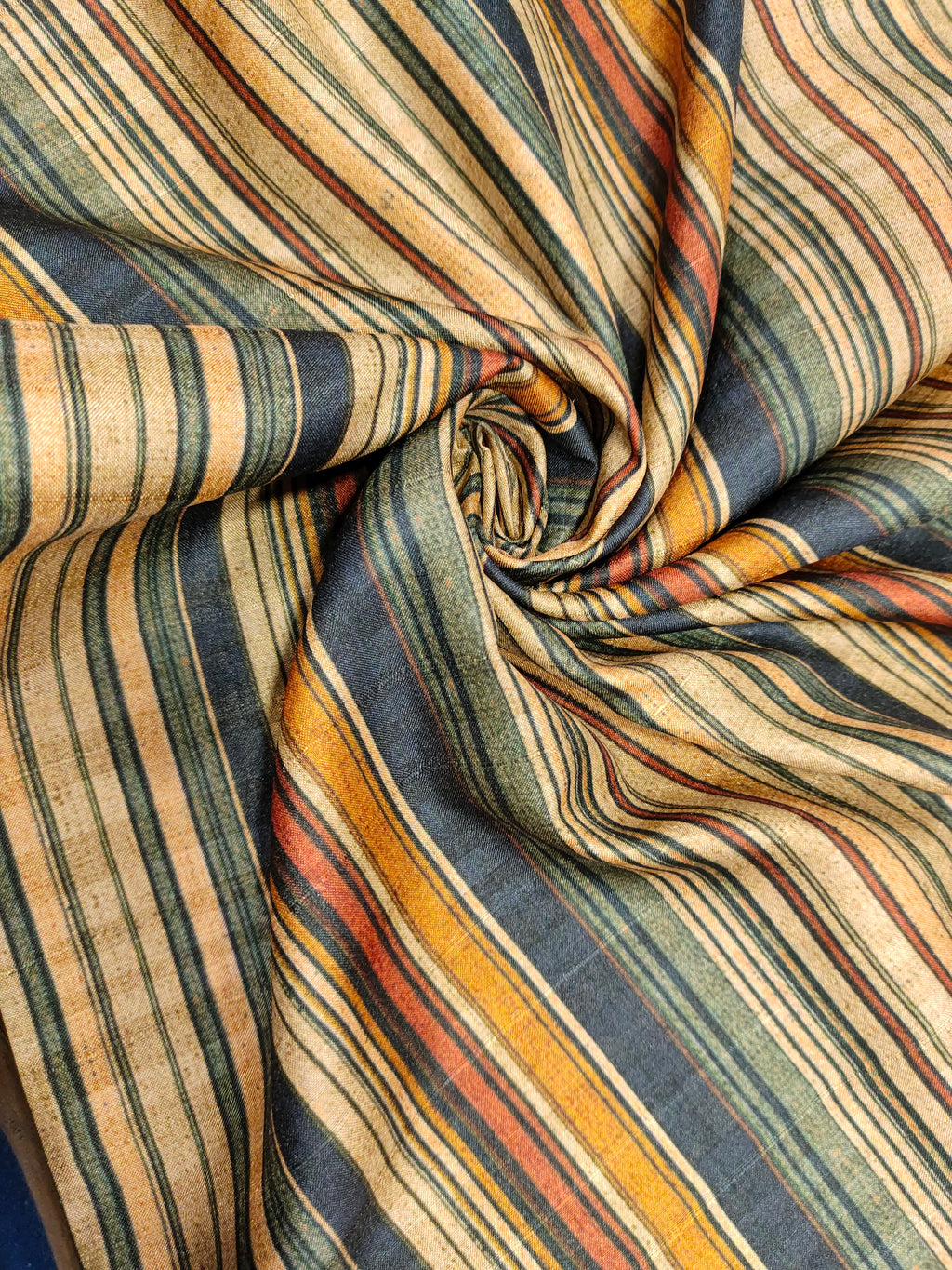 Mysore silk digital print with blue and mustard digital print