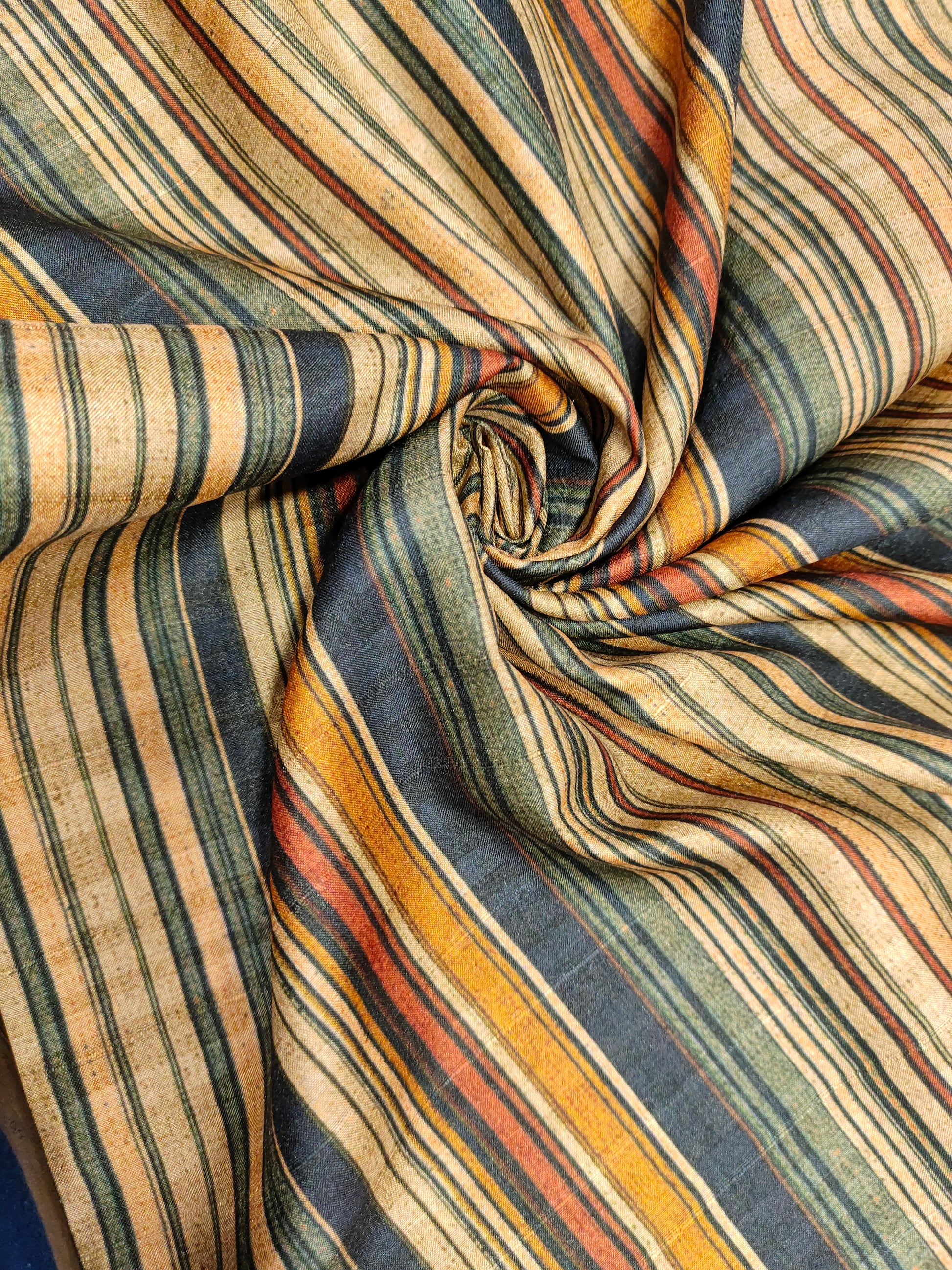 Mysore silk digital print with blue and mustard digital print