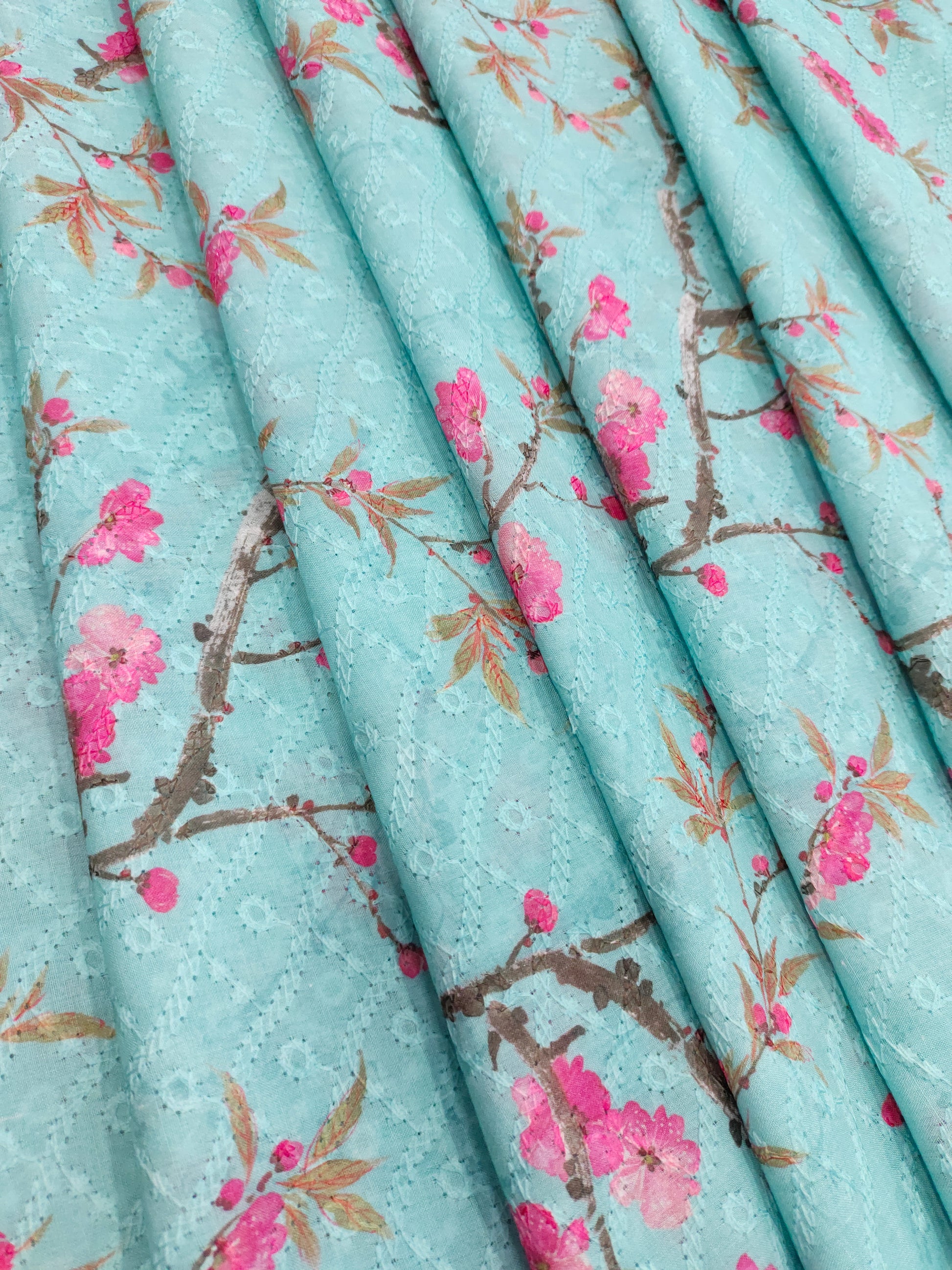 Blue Cotton chikan with digital print
