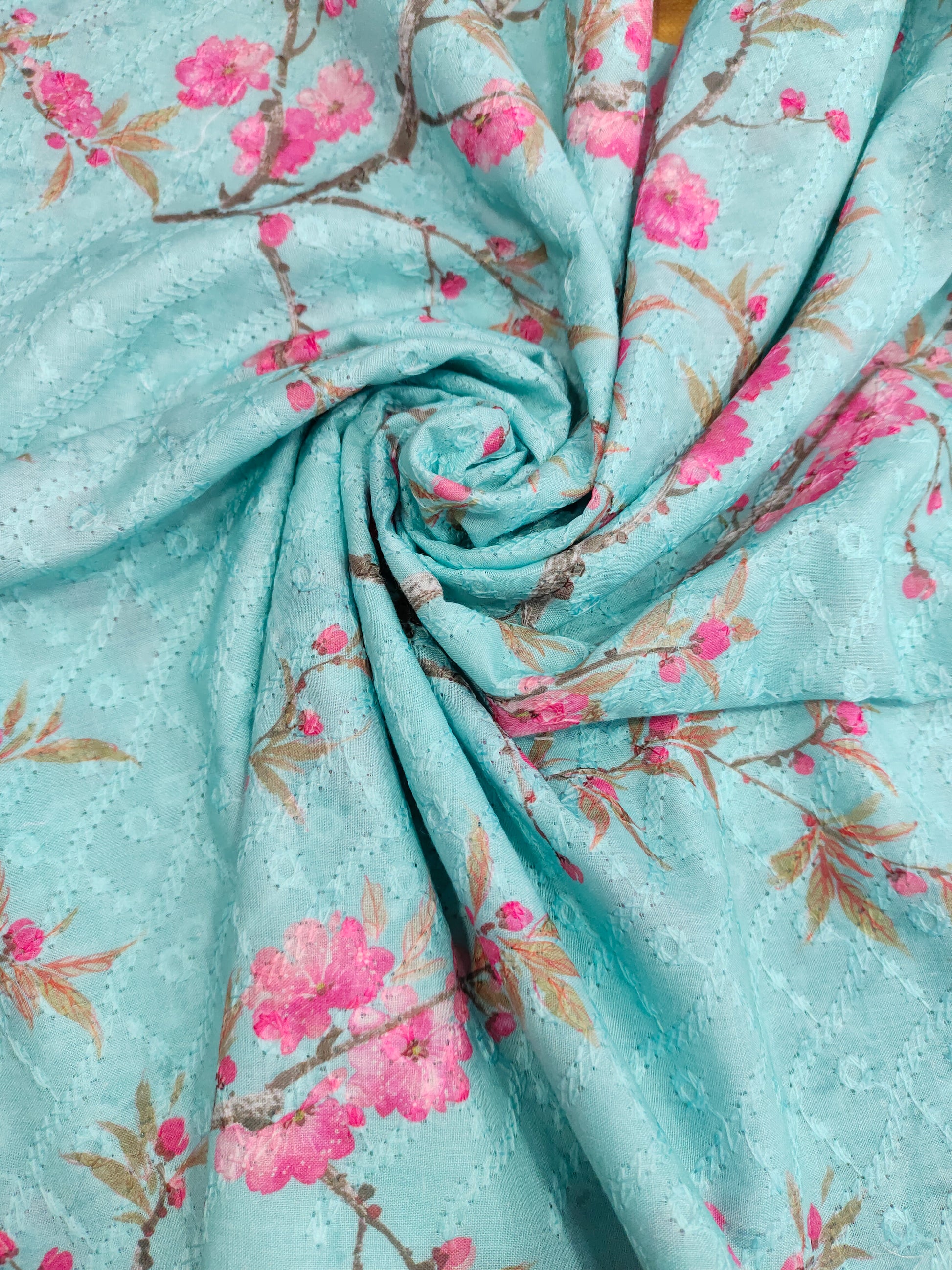 Blue Cotton chikan with digital print