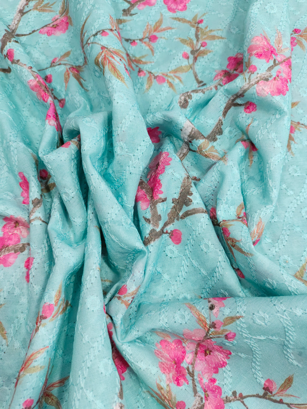 Blue Cotton chikan with digital print