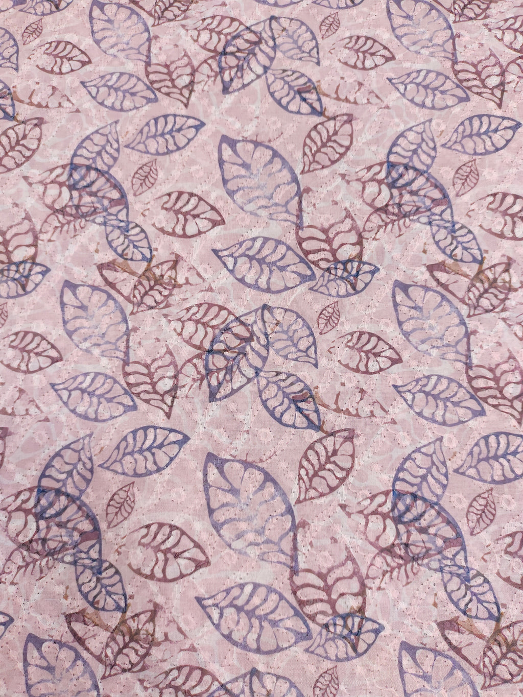 Pinkish cotton chikan with digital leaves print