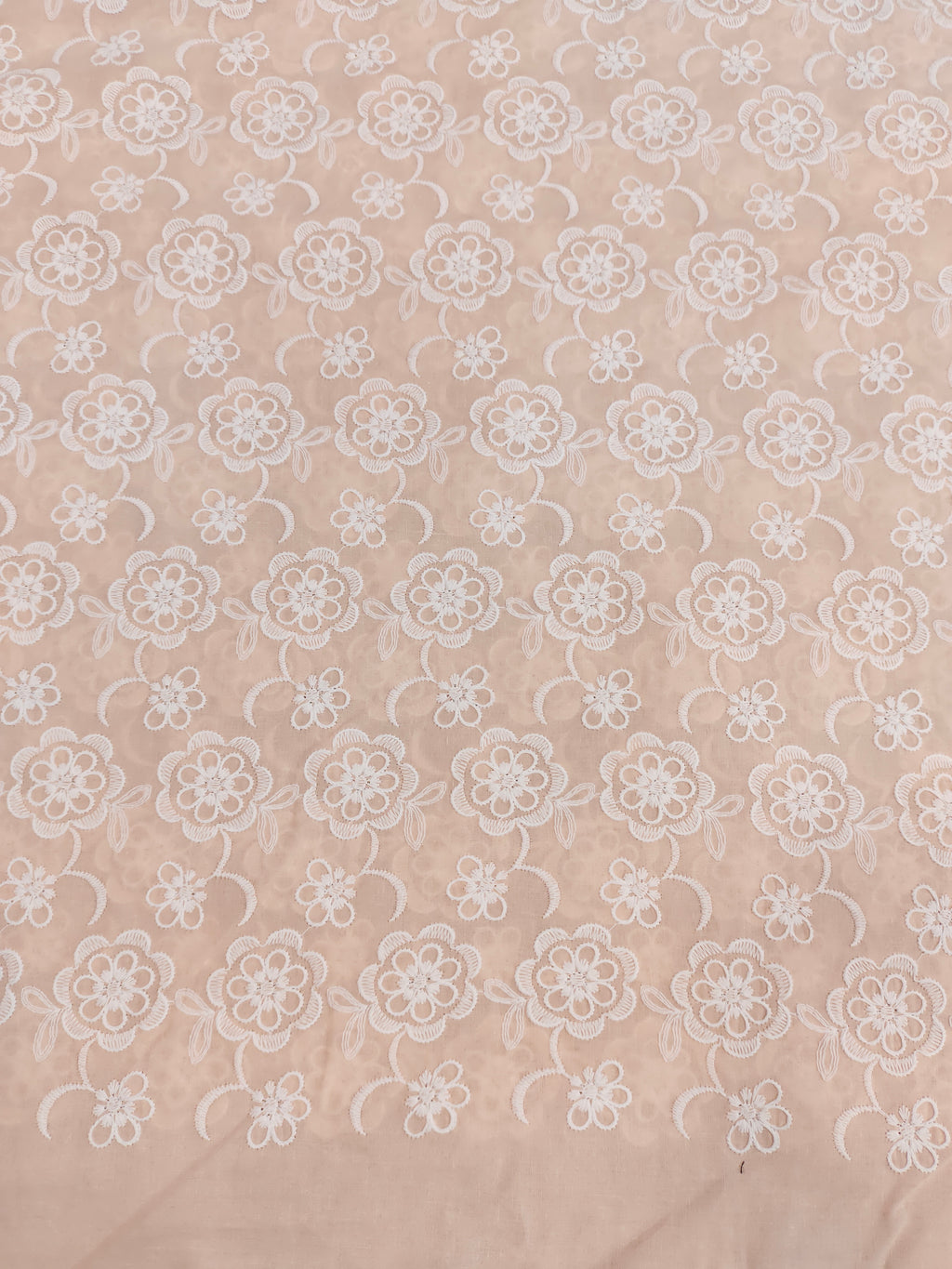 Peach cotton chikan with white floral embroidery