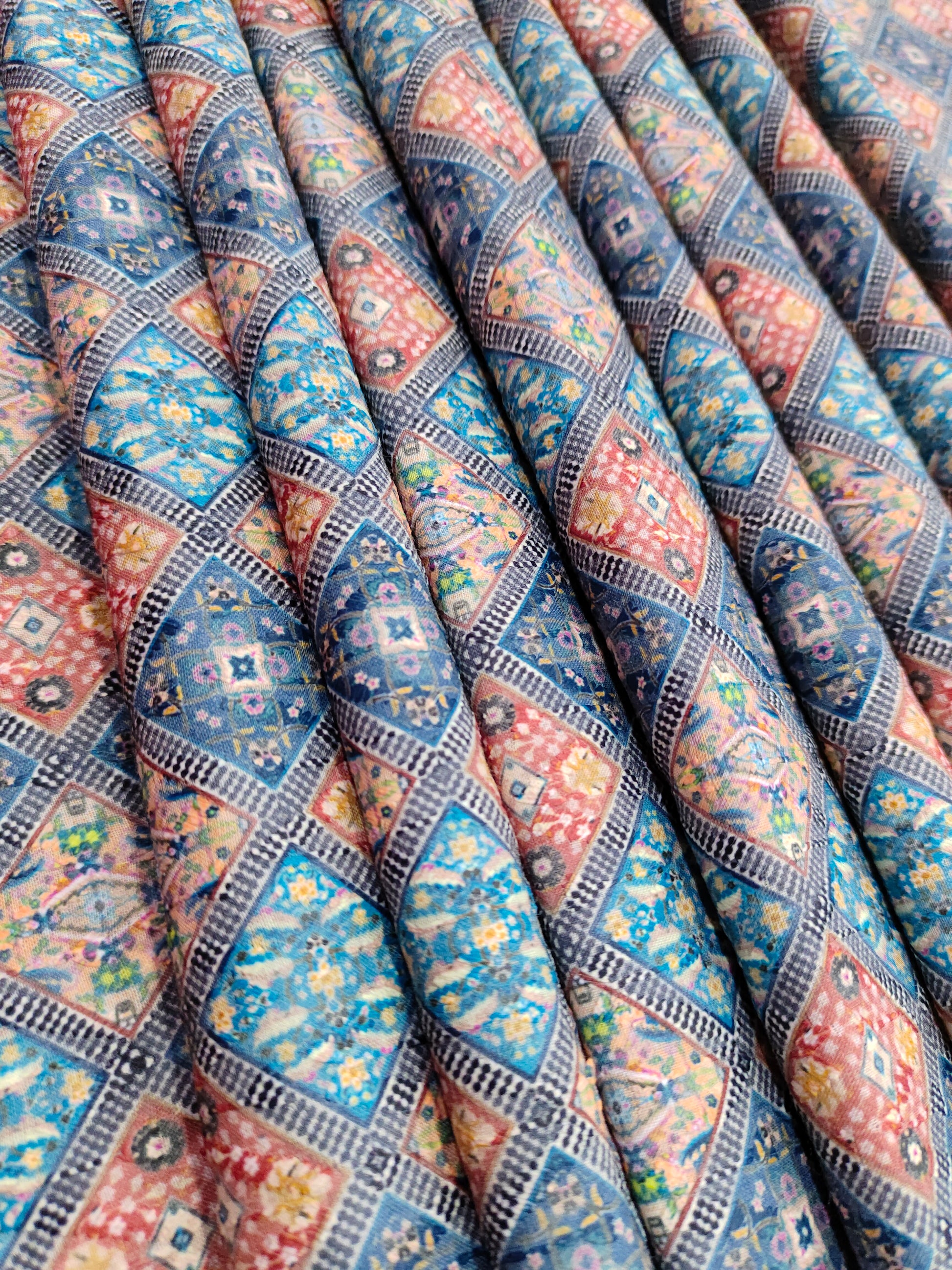Digital print embroidered fabric