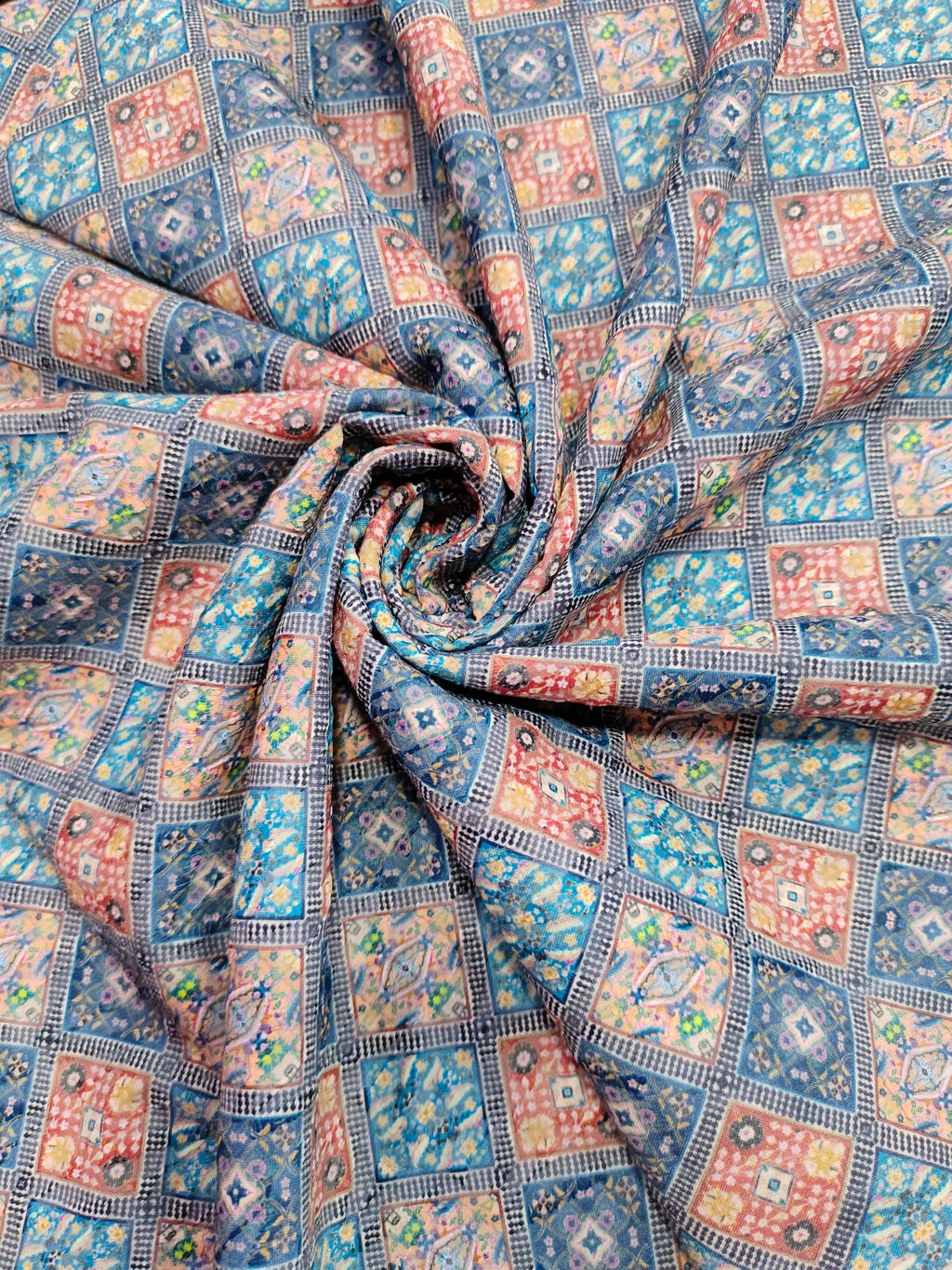 Digital print embroidered fabric