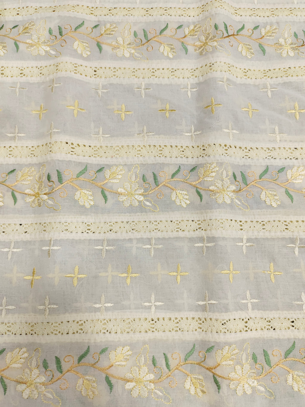 Cream  fabric with baech embroidery and  crochet lace