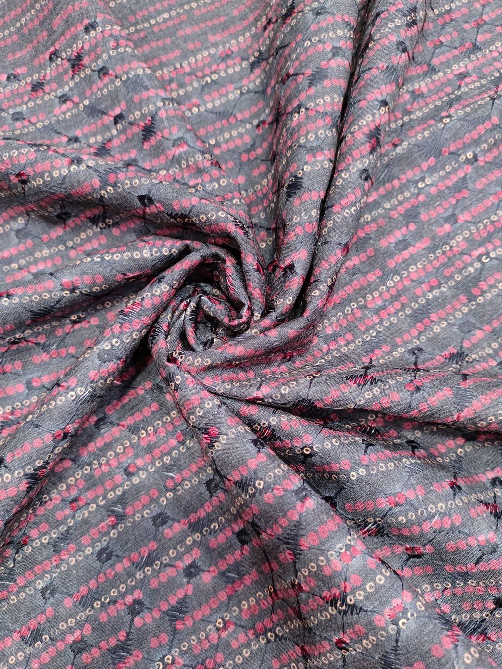 Digital print embroidered fabric with black color