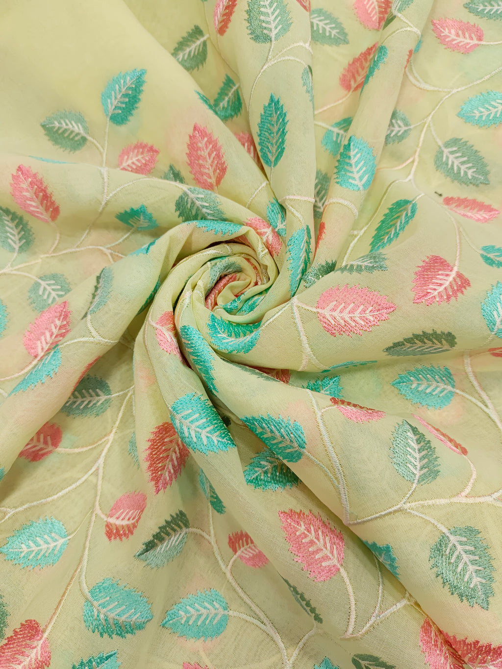 Voile fabric with two color embroidery