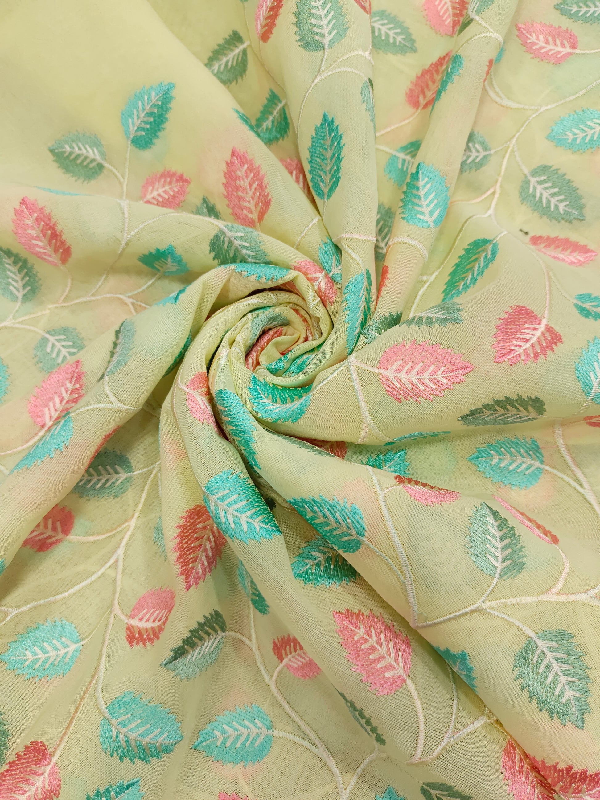 Voile fabric with two color embroidery