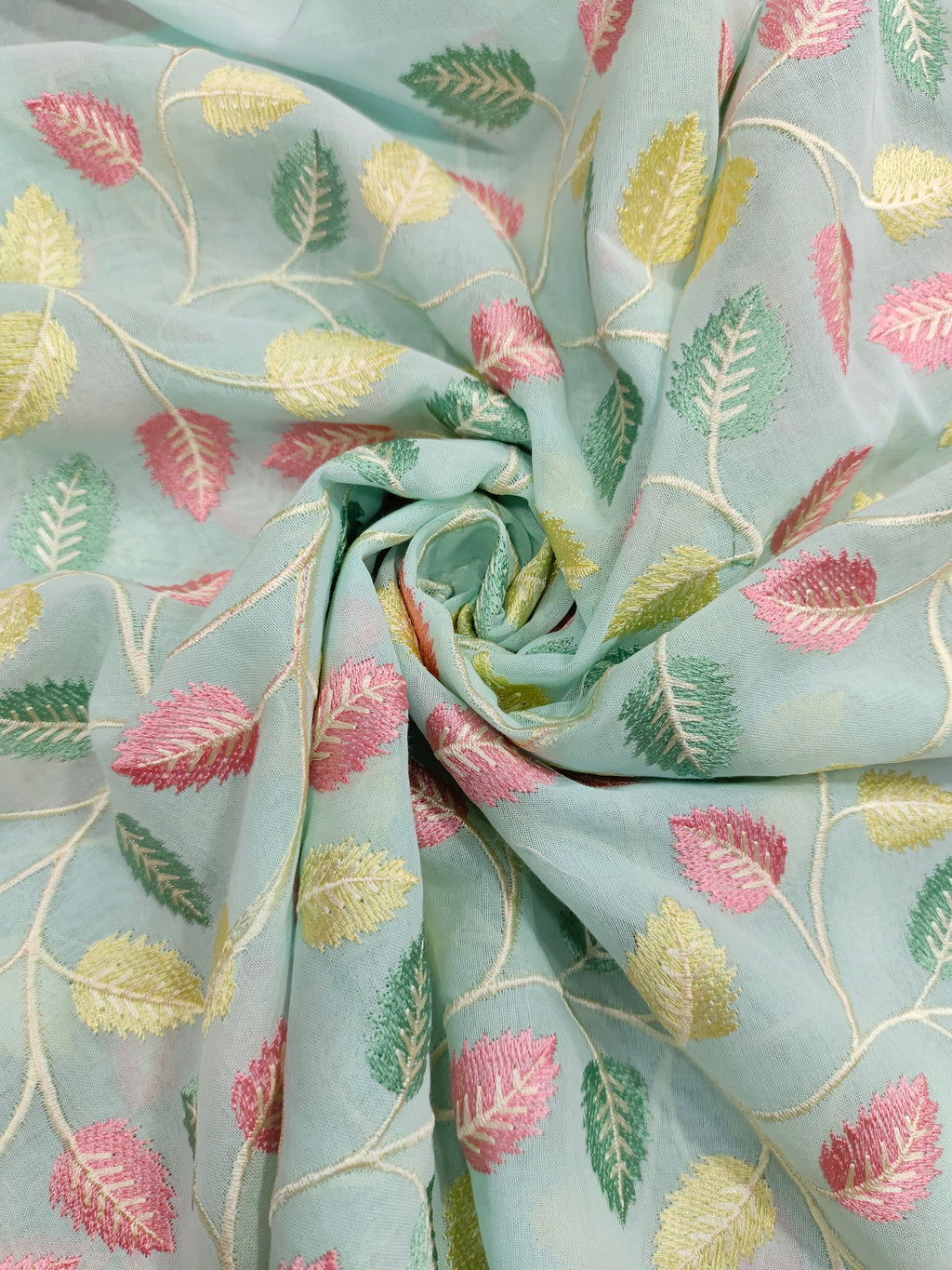 Voile fabric with blue color embroidery fabric