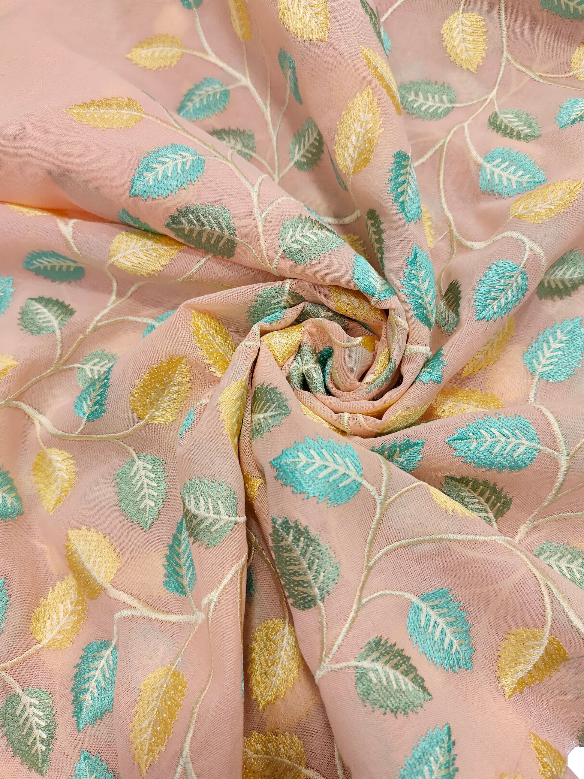 Voile fabric with two color embroidered fabric