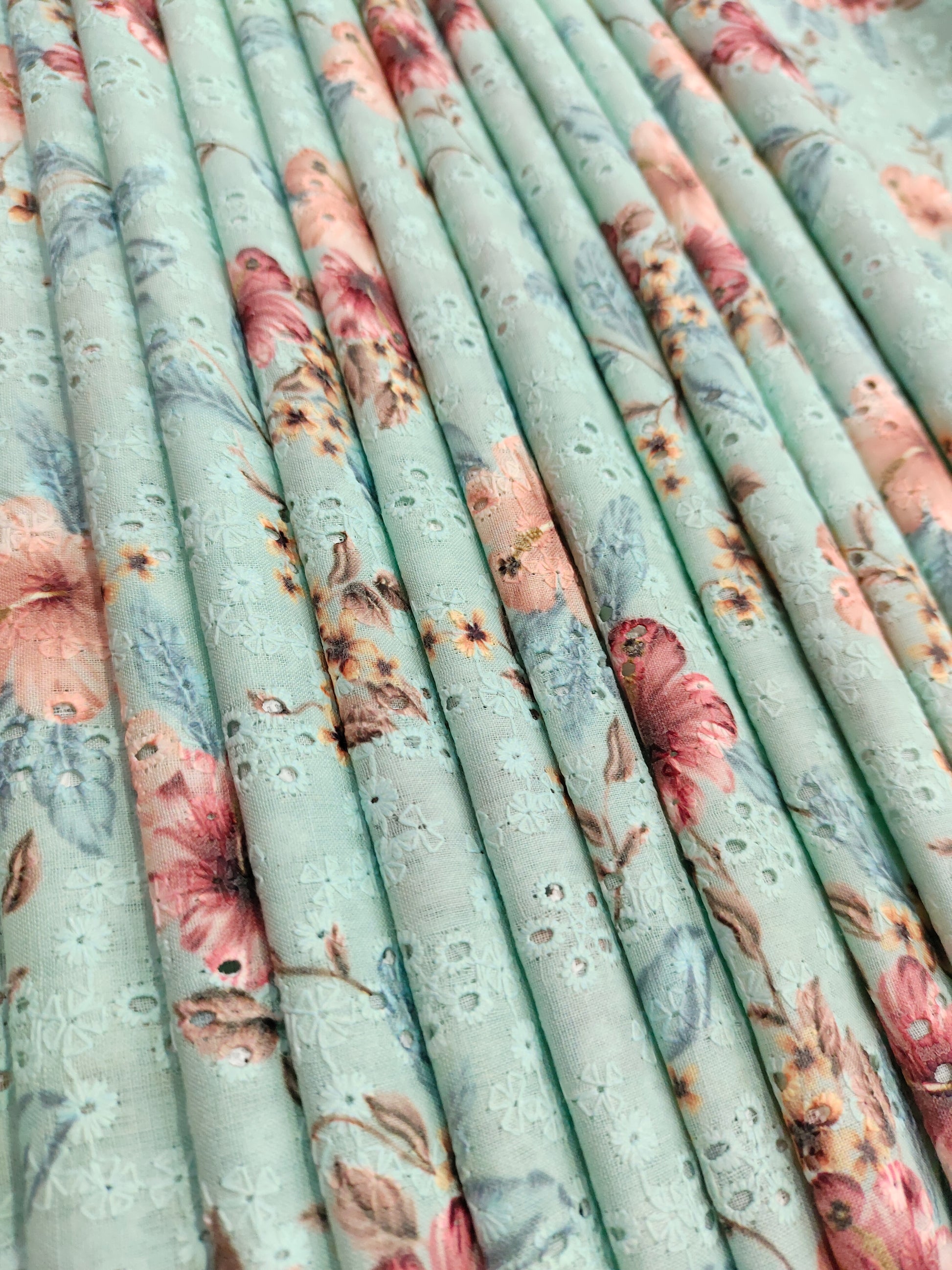 Cotton digital print embroidered fabric