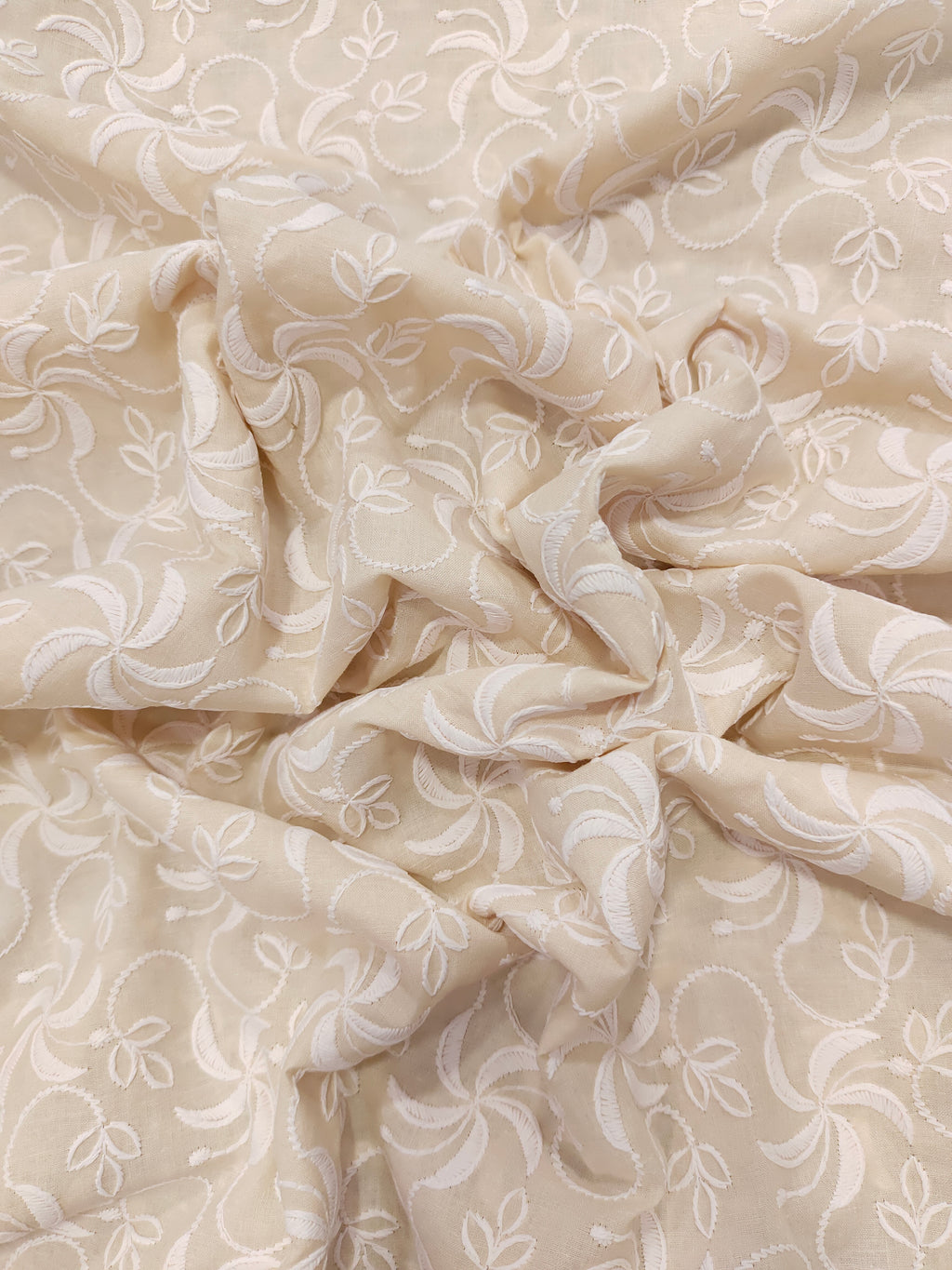 light beige white embroidery cotton fabric