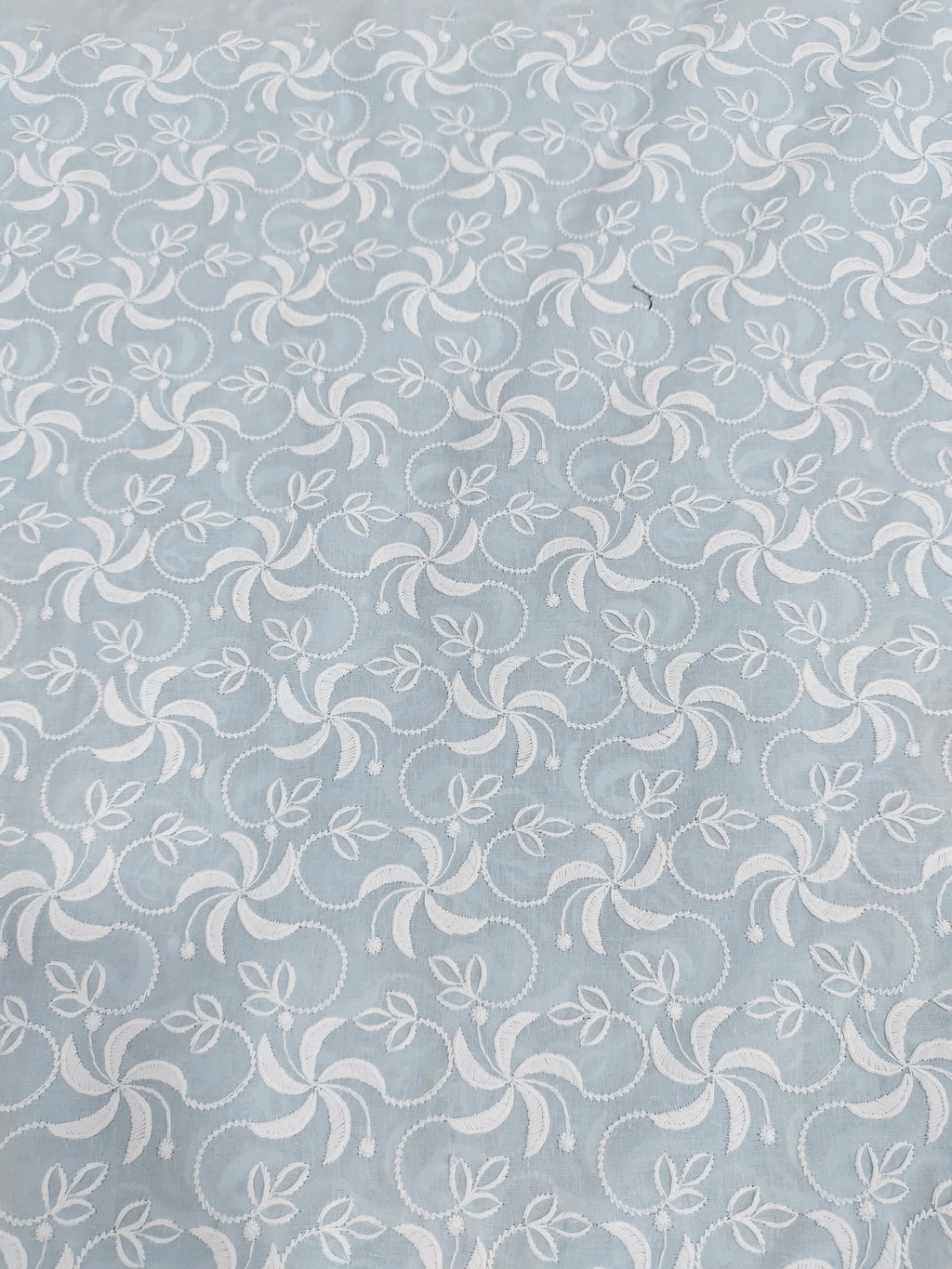 Sky blue cotton embroidered fabric