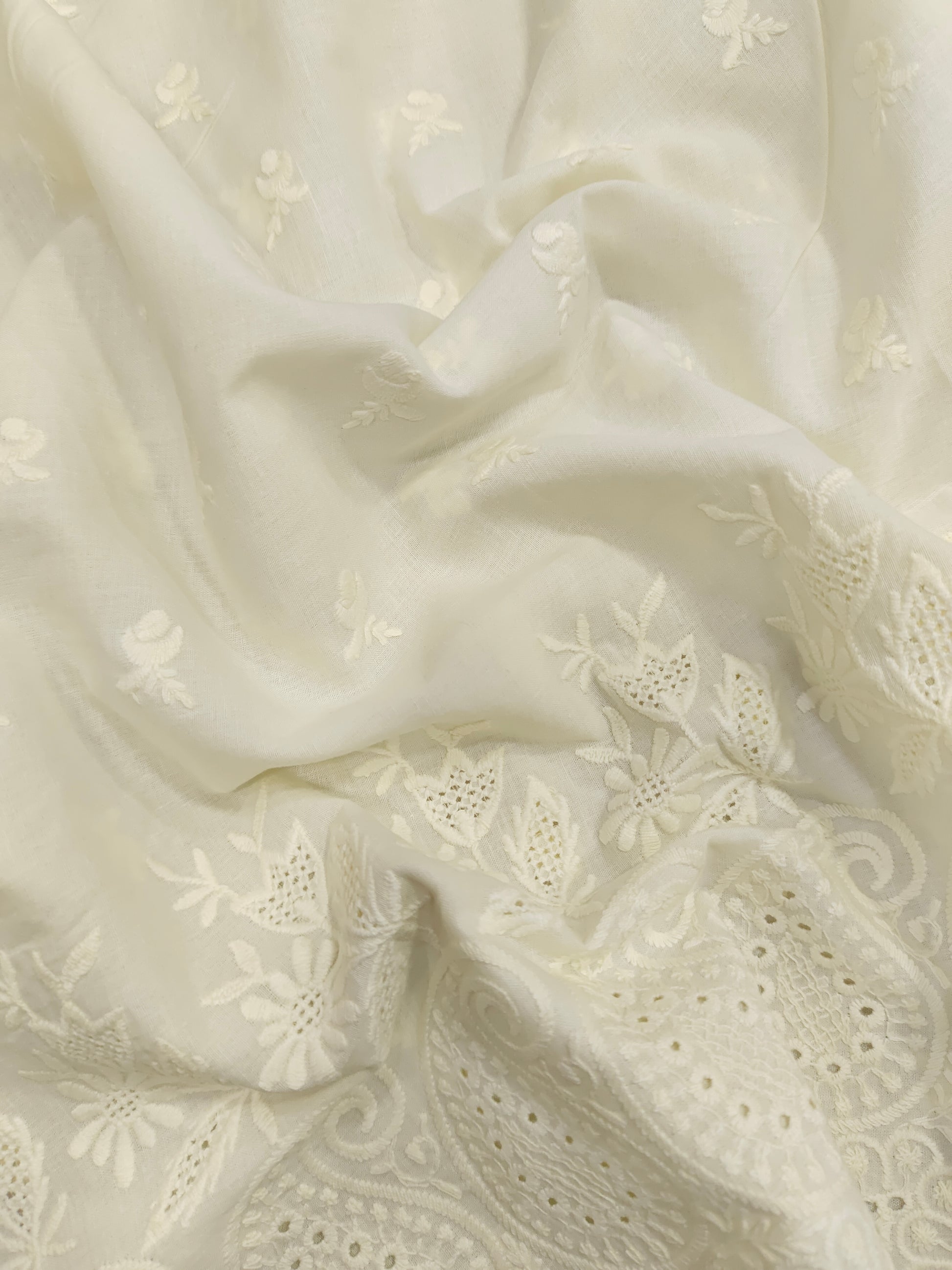 Cream daman embroidered fabric