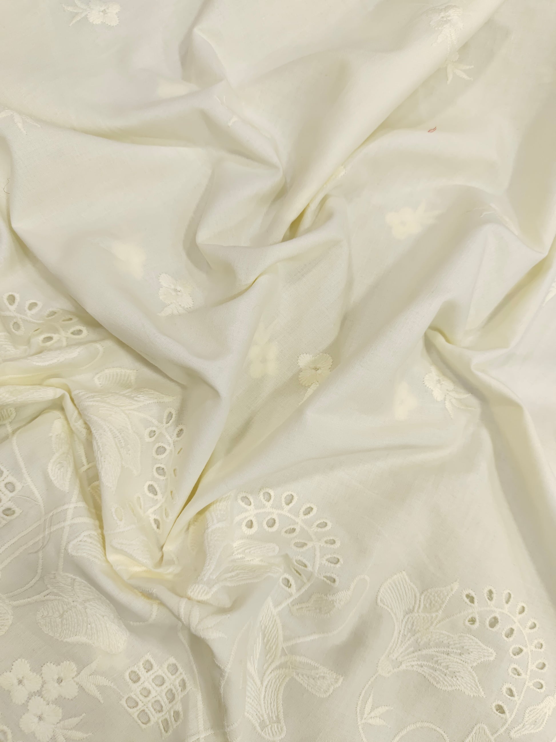 Cream fabric with Daman cut work embroidery
