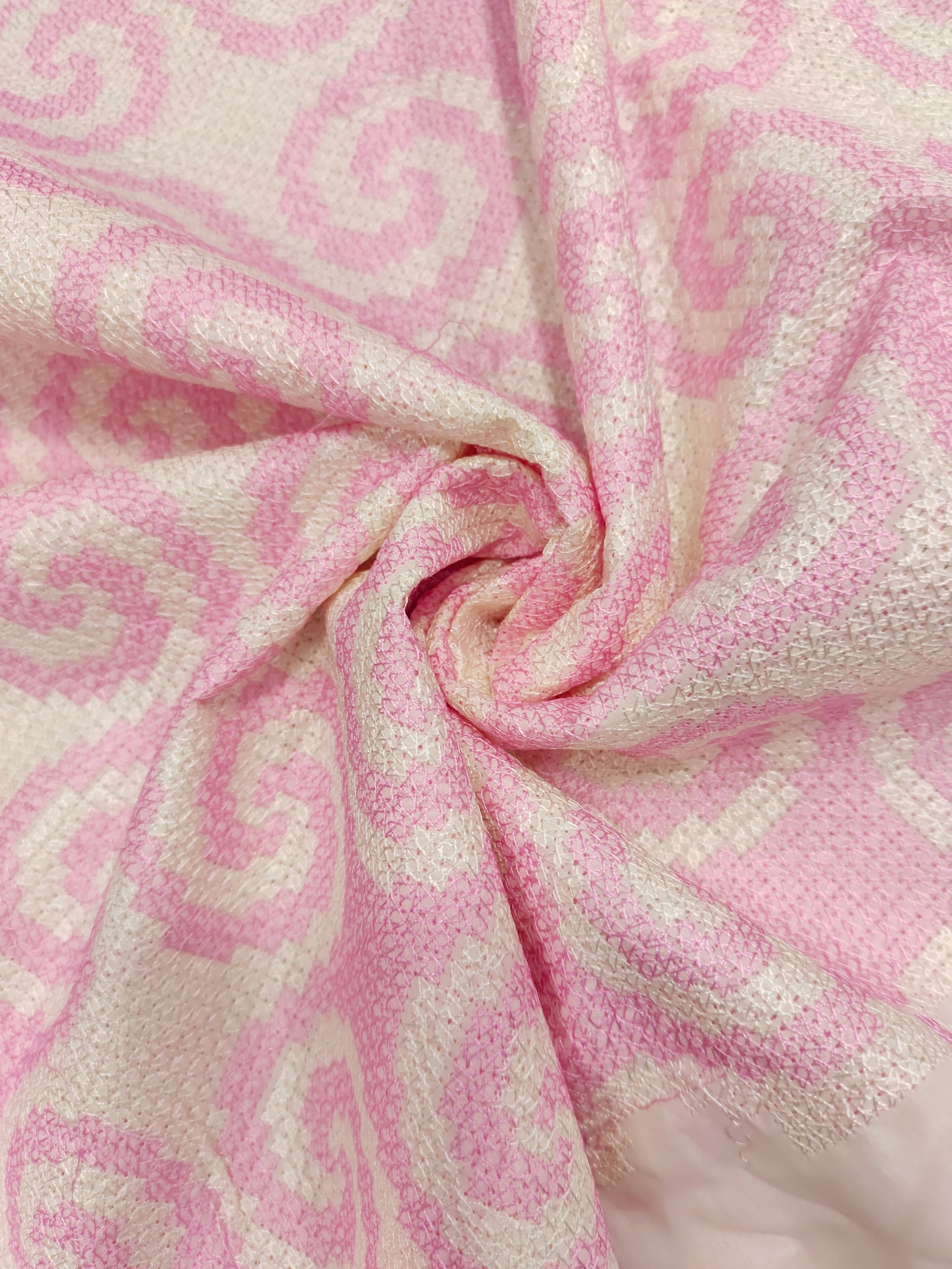 Cotton fabric with crosstitch work with pink and cream