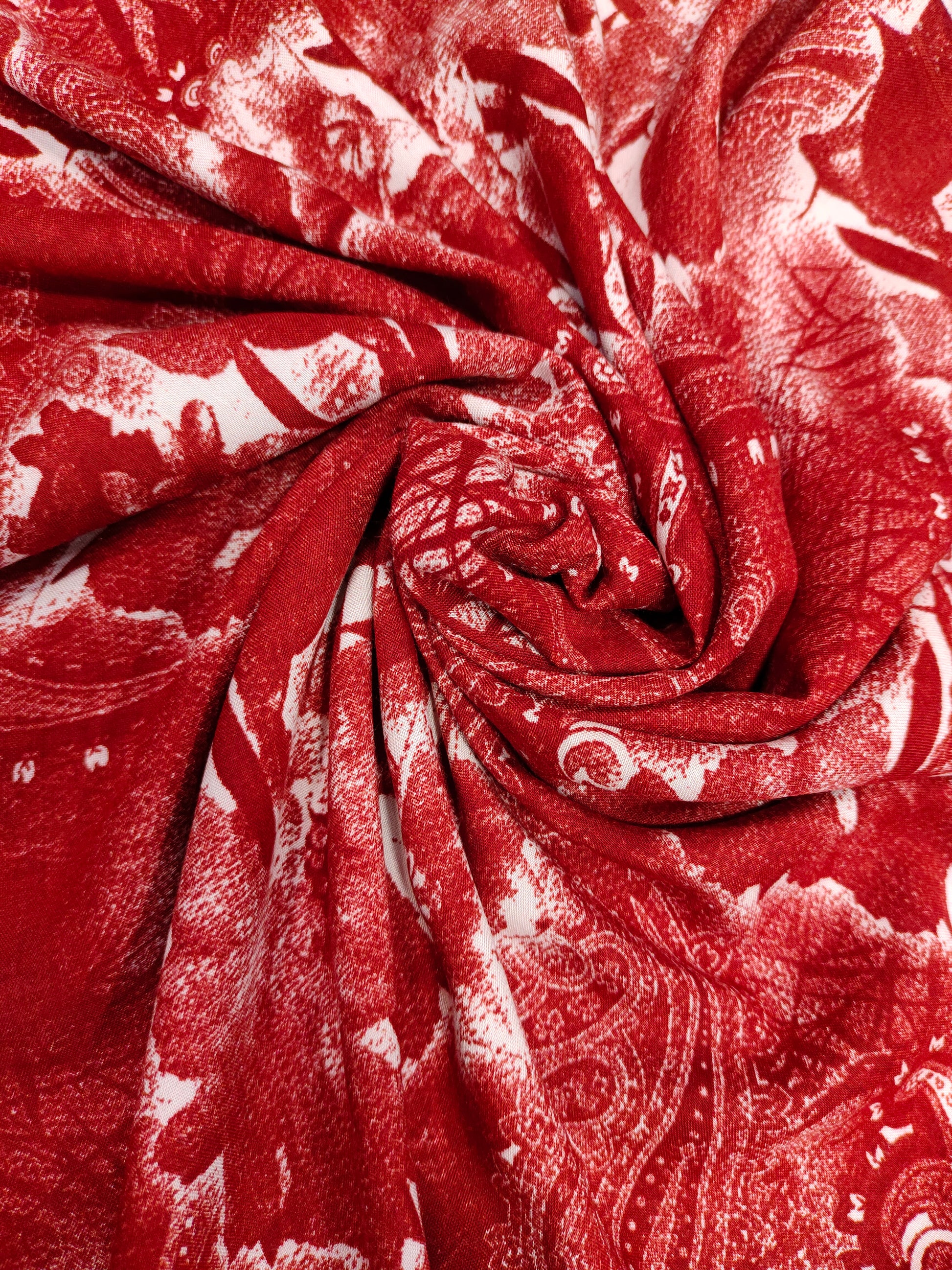 Red with white Rayon fabric