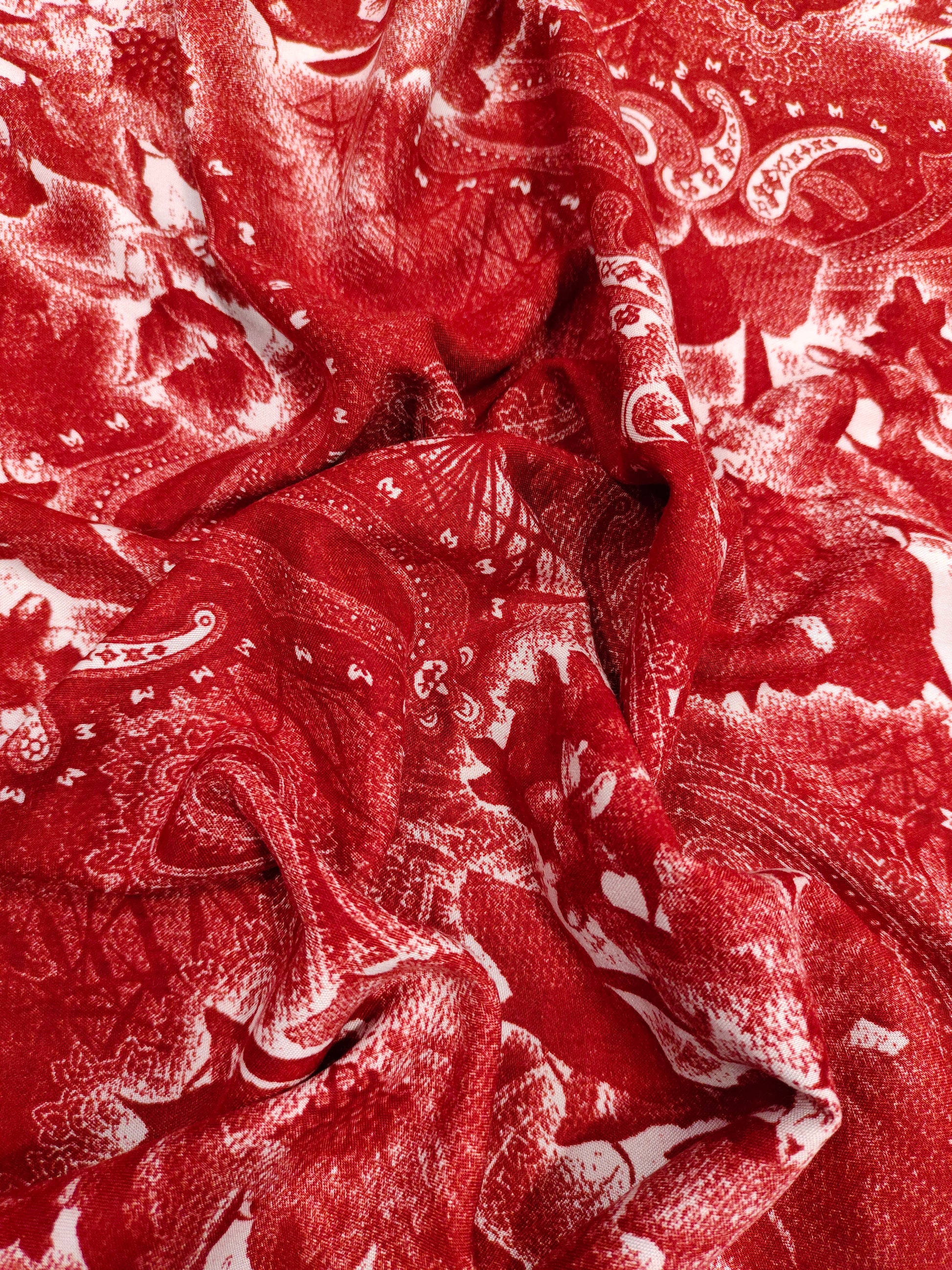 Red with white Rayon fabric