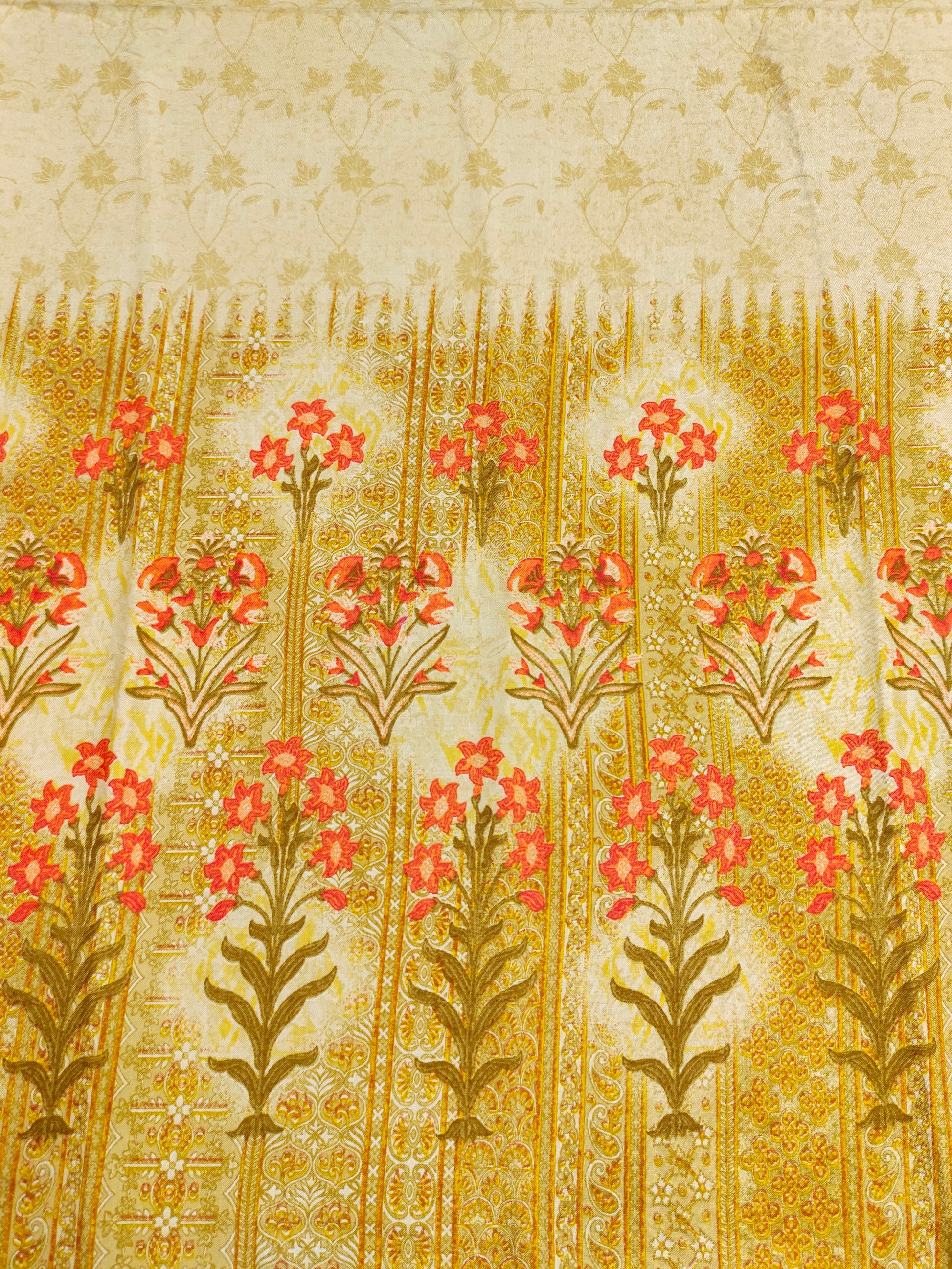 rayon with floral daman border