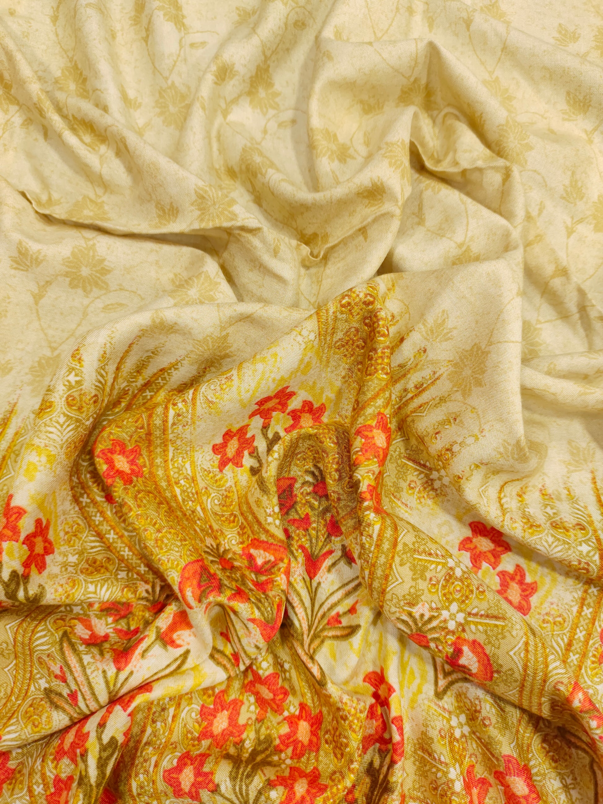 rayon with floral daman border