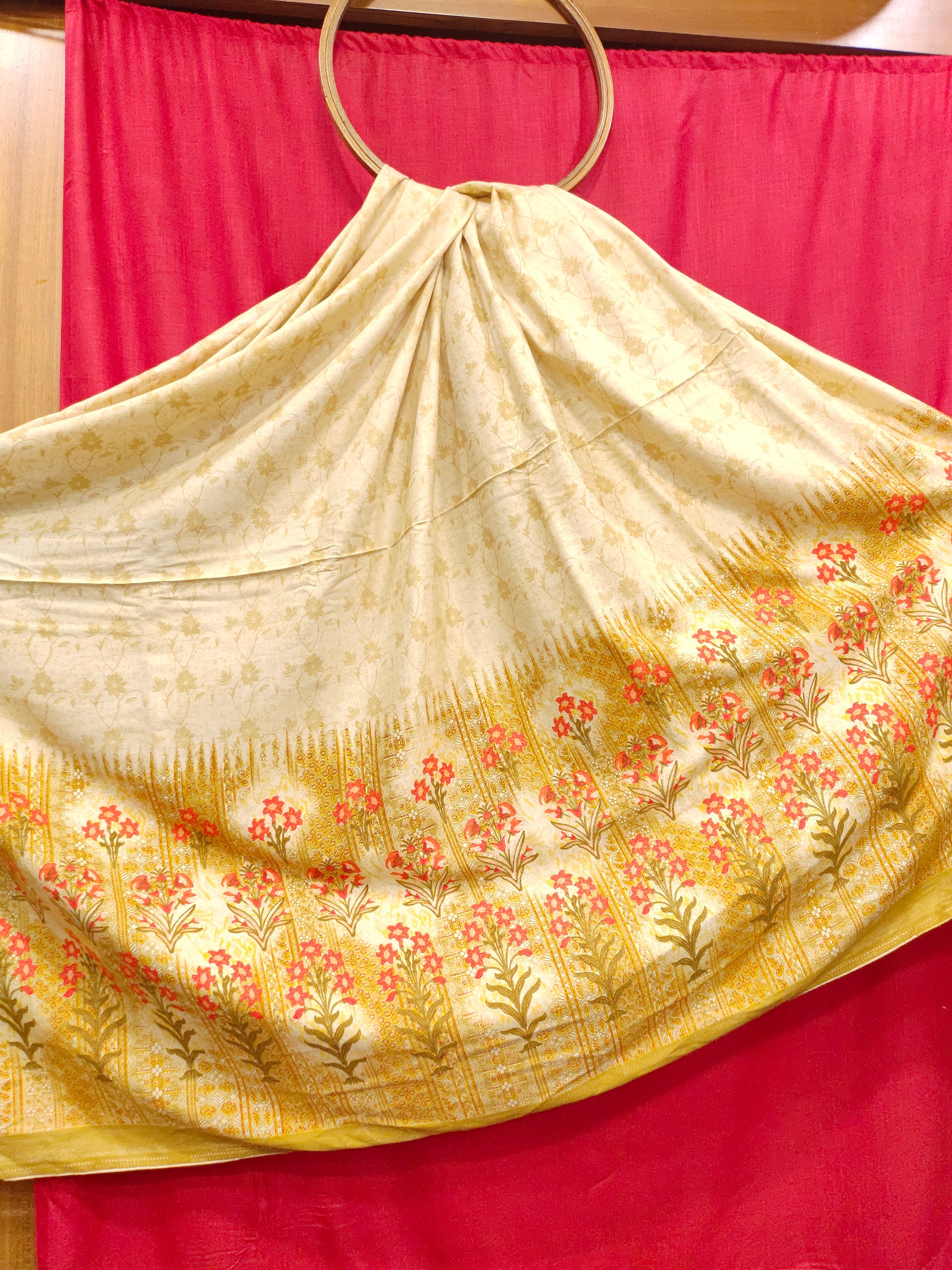 rayon with floral daman border