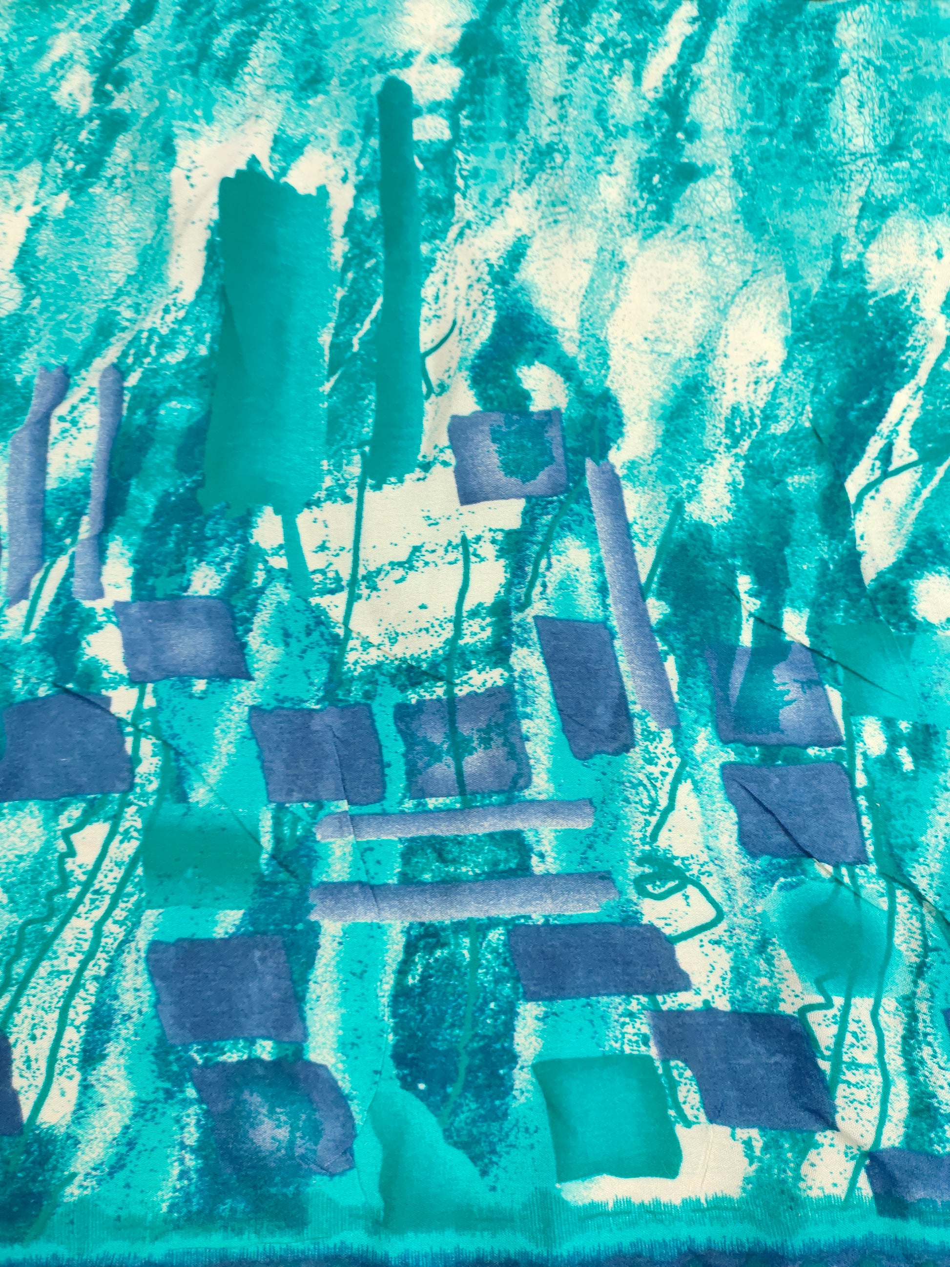 Green and blue rayon printed fabric