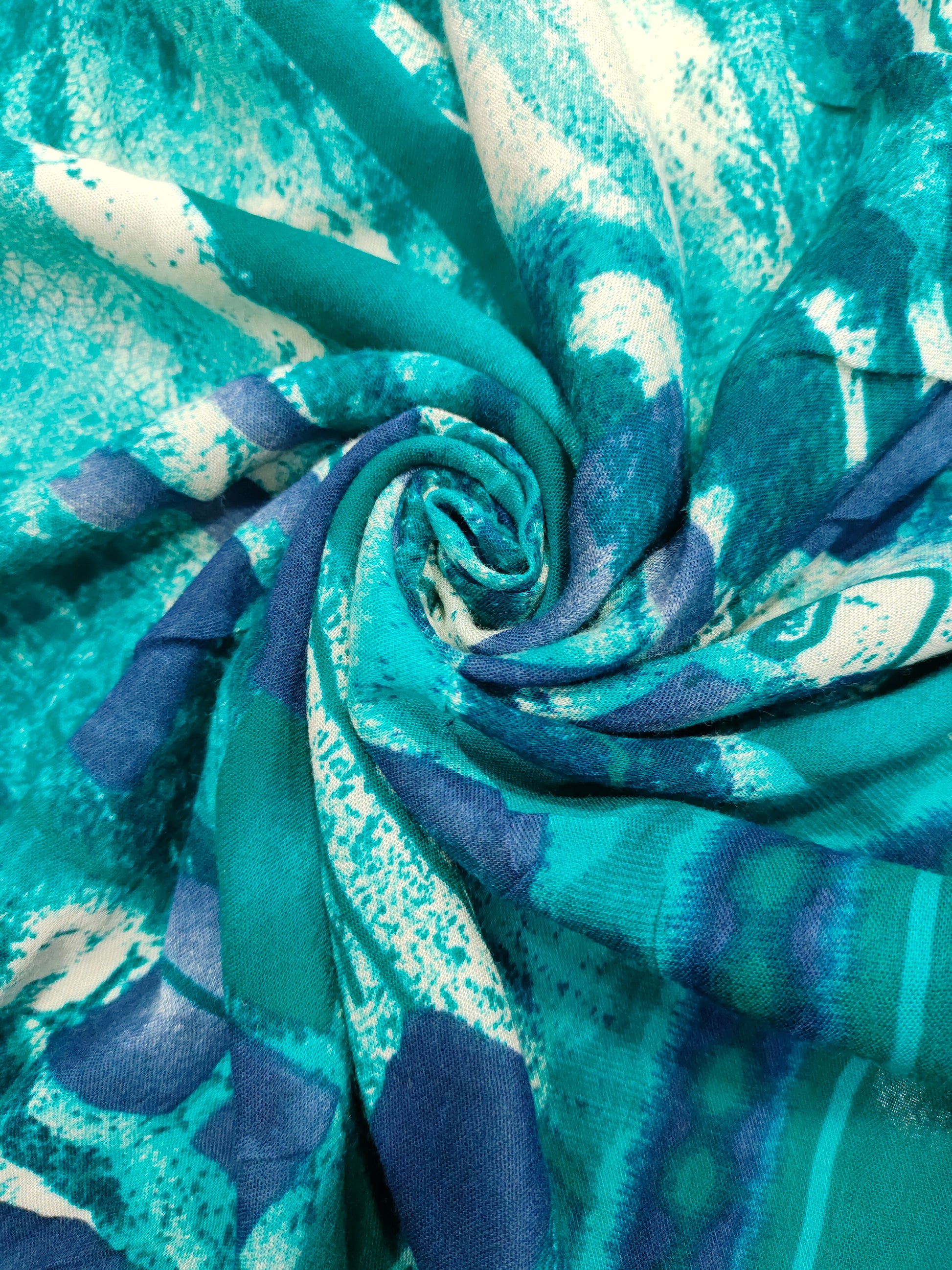 Green and blue rayon printed fabric