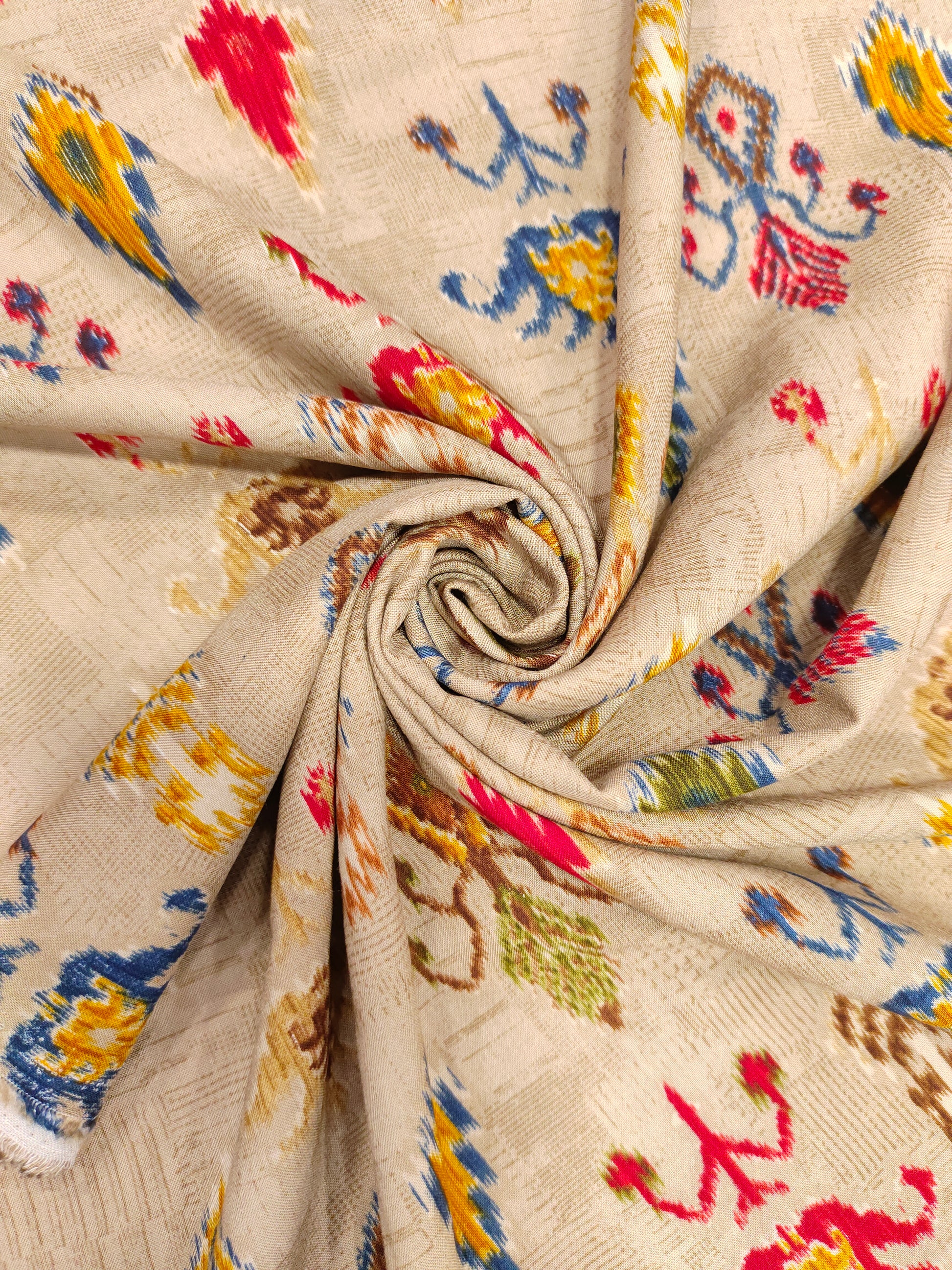 Rayon fabric with ikkat print