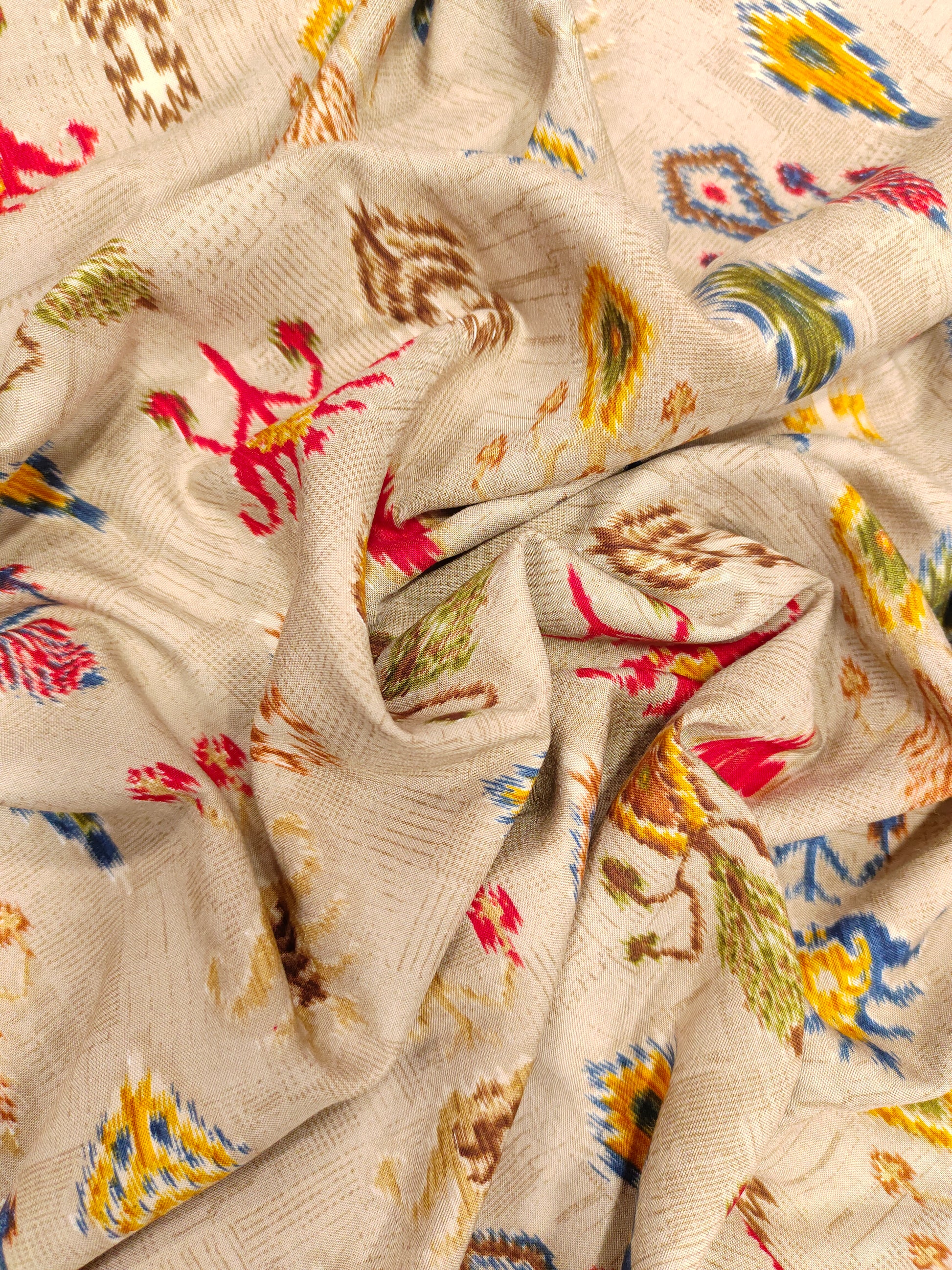 Rayon fabric with ikkat print