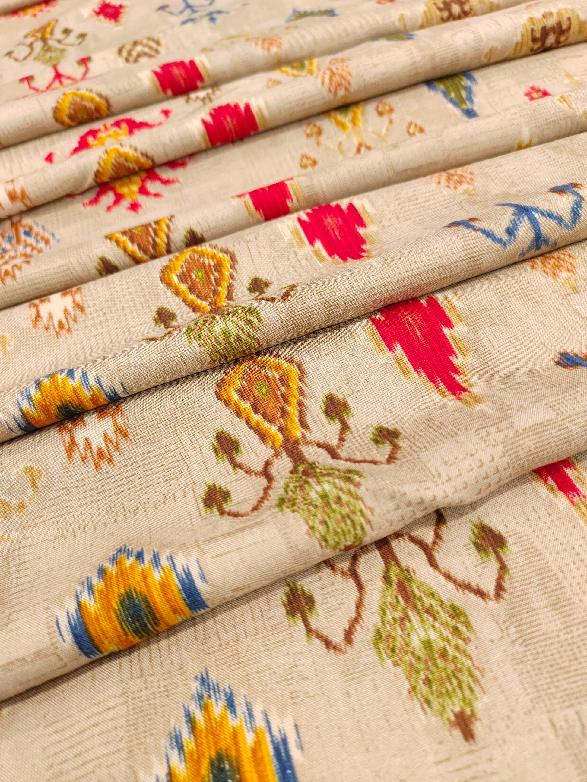 Rayon fabric with ikkat print