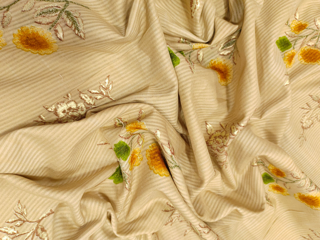 Cotton screen print with self stripe and floral with gold finish