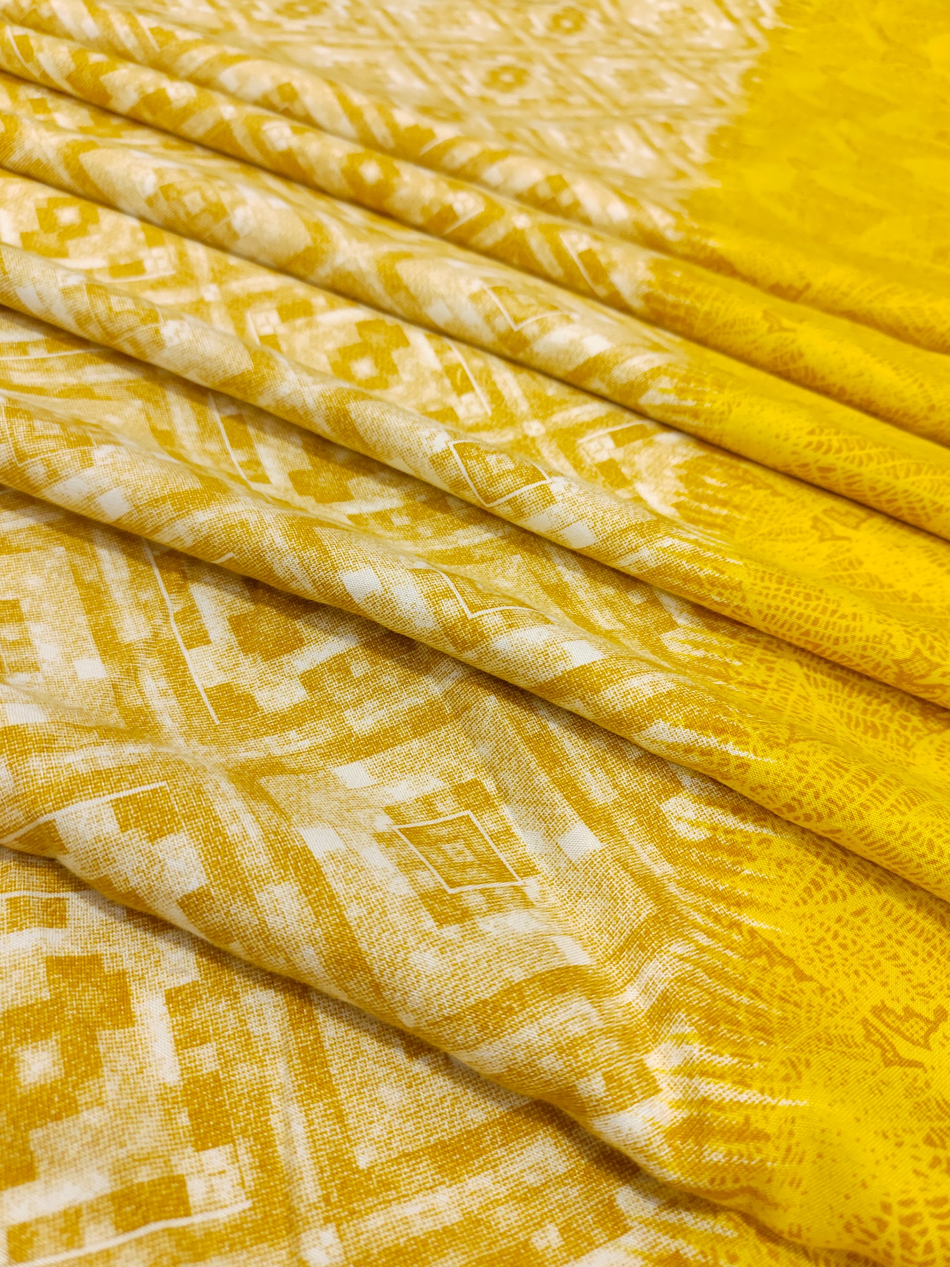 Yellow Rayon fabric with daman border