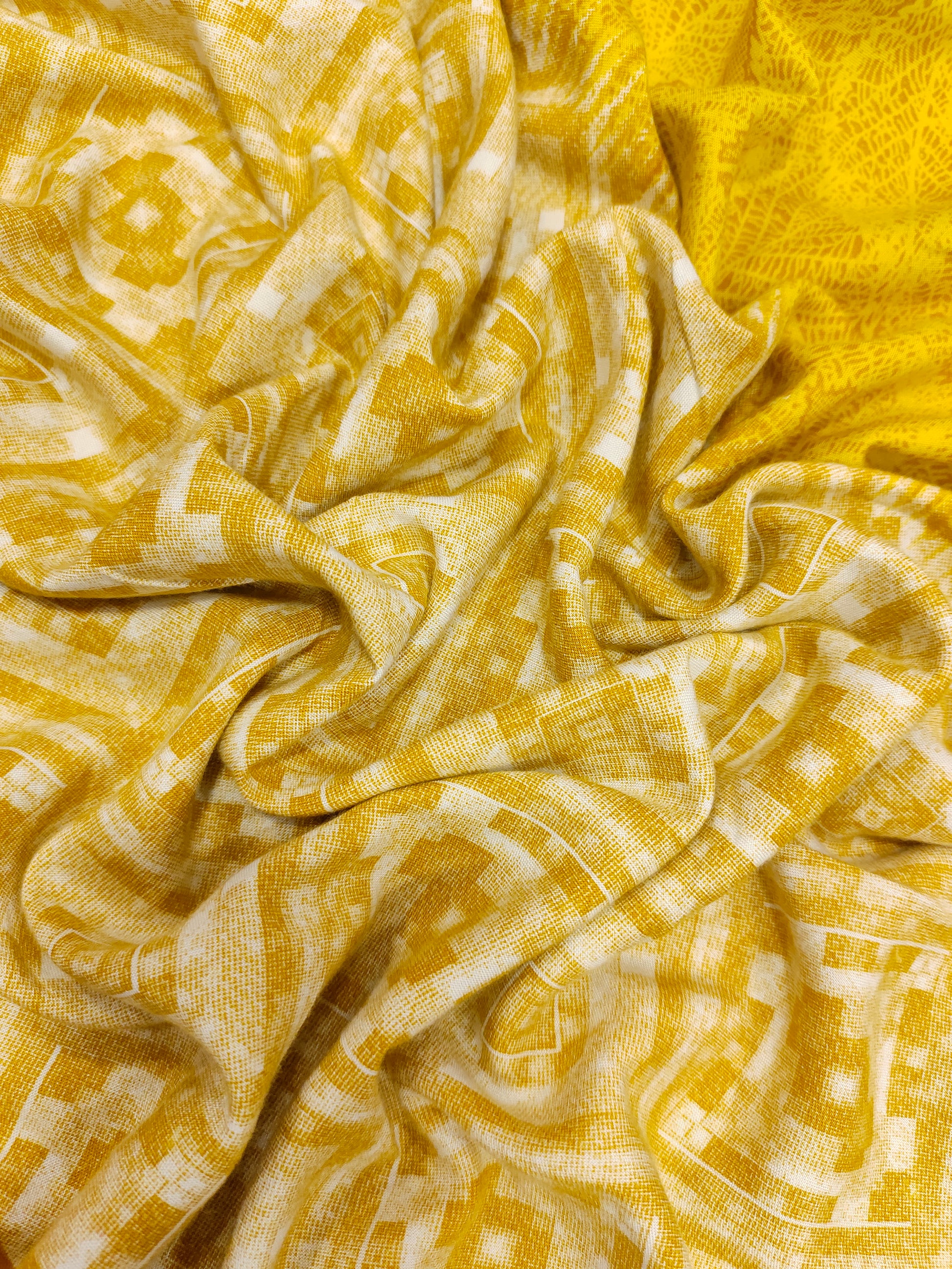 Yellow Rayon fabric with daman border