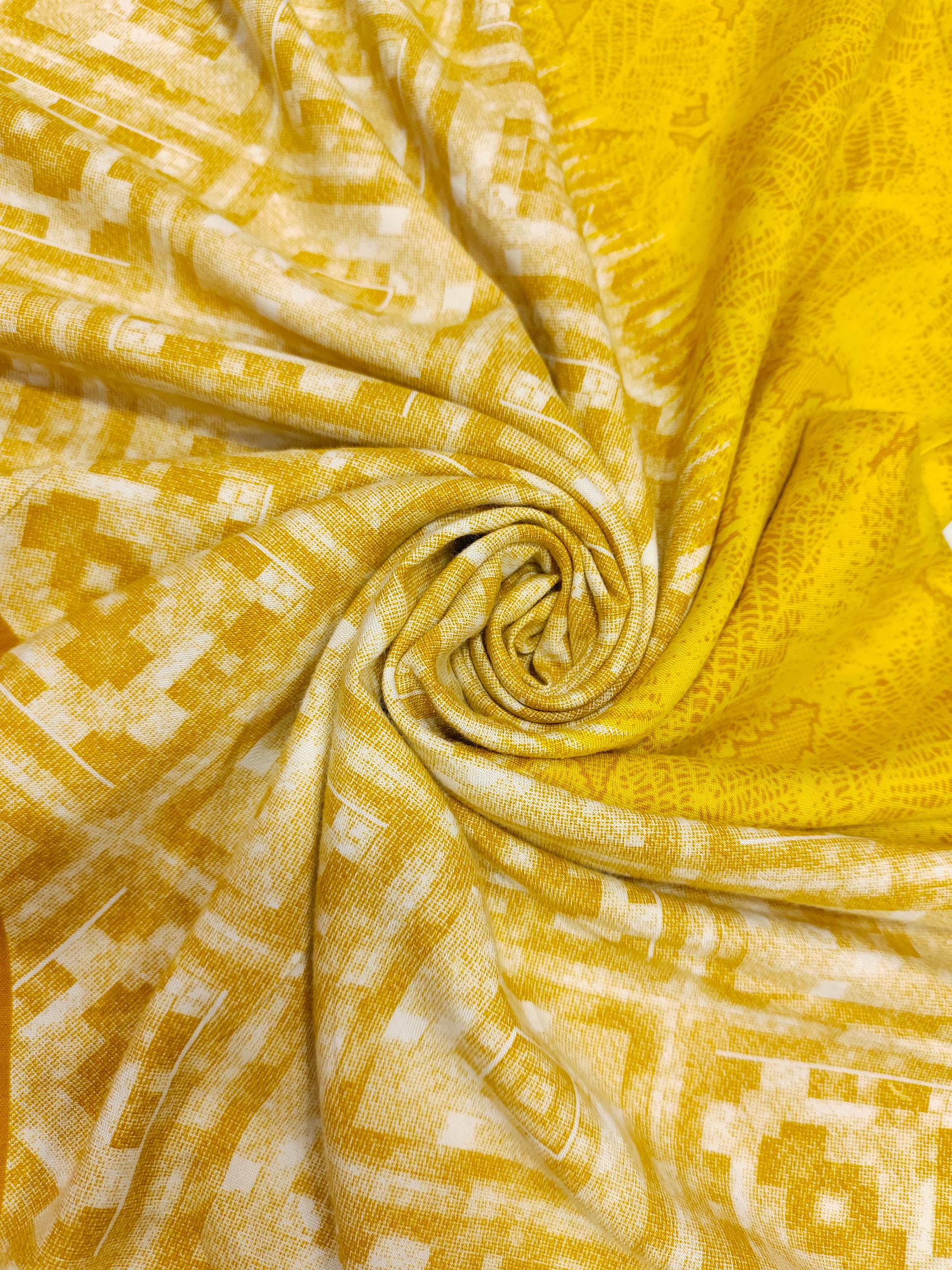 Yellow Rayon fabric with daman border