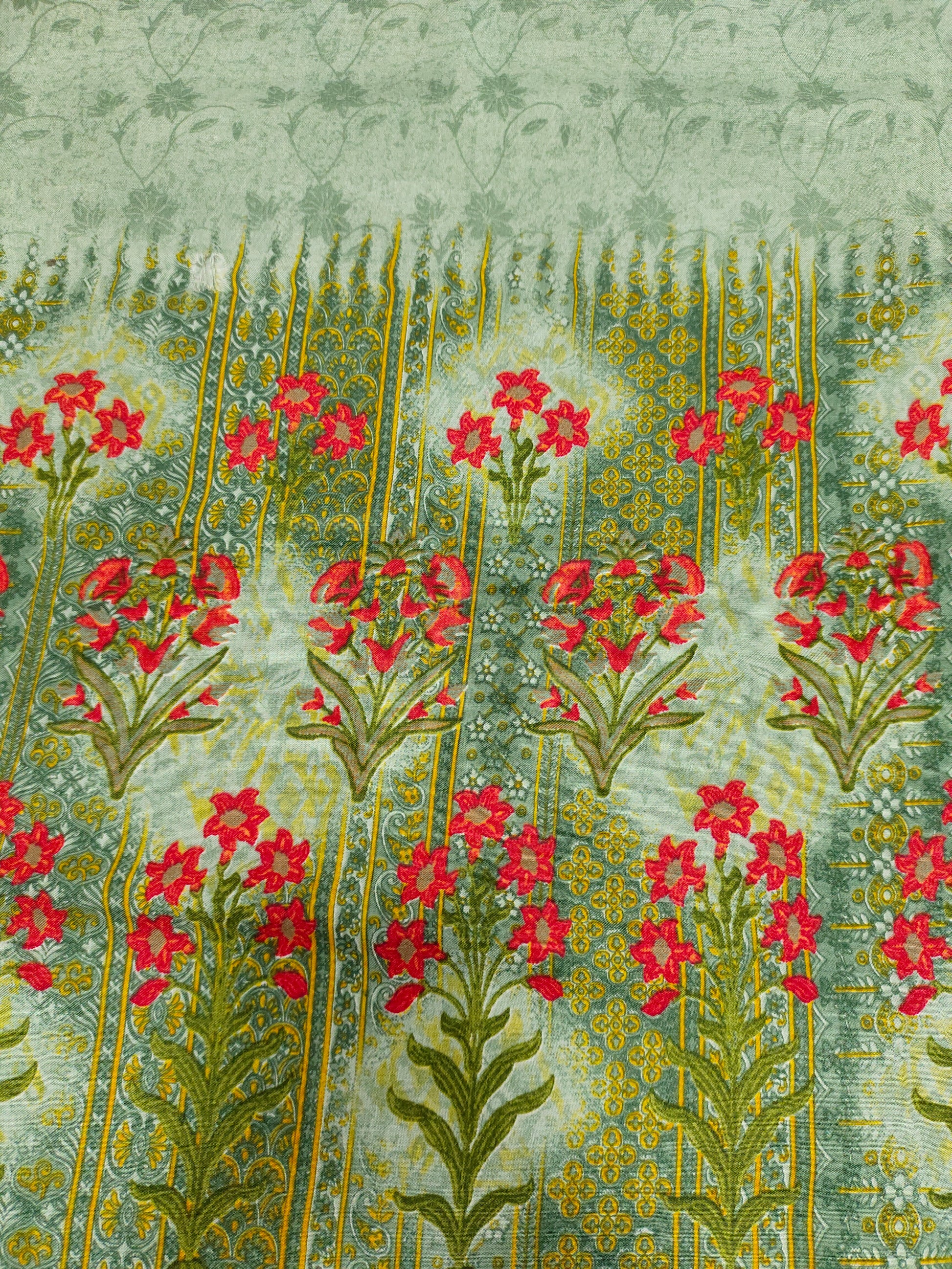 Rayon fabric with daman floral border