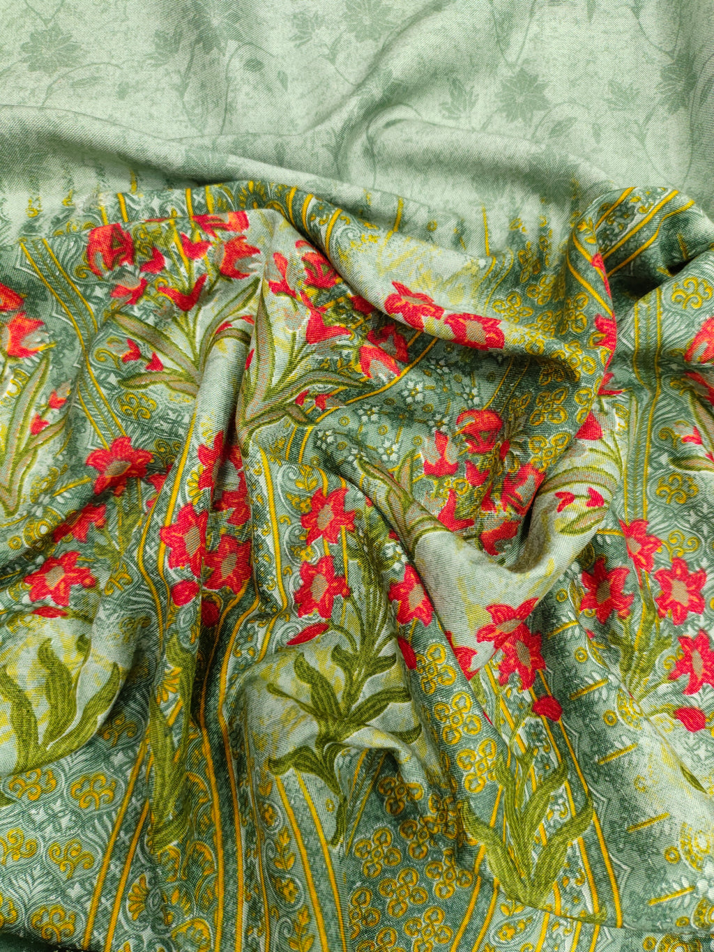 Rayon fabric with daman floral border
