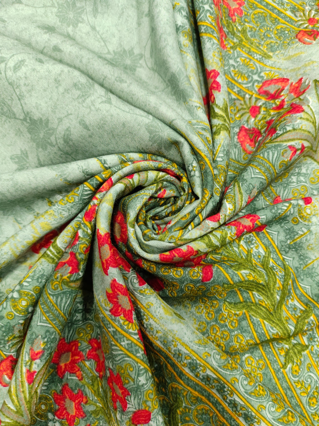 Rayon fabric with daman floral border