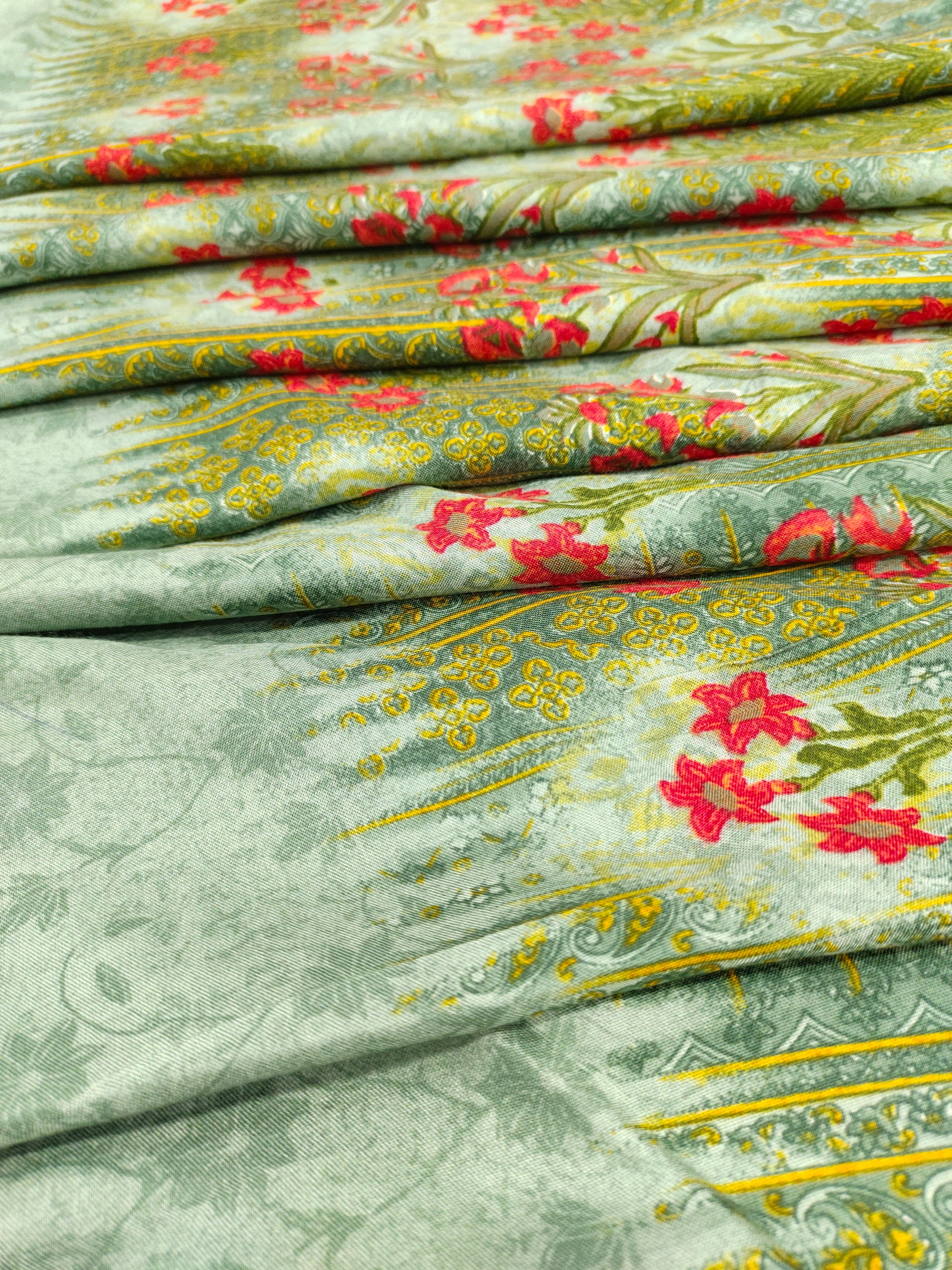 Rayon fabric with daman floral border