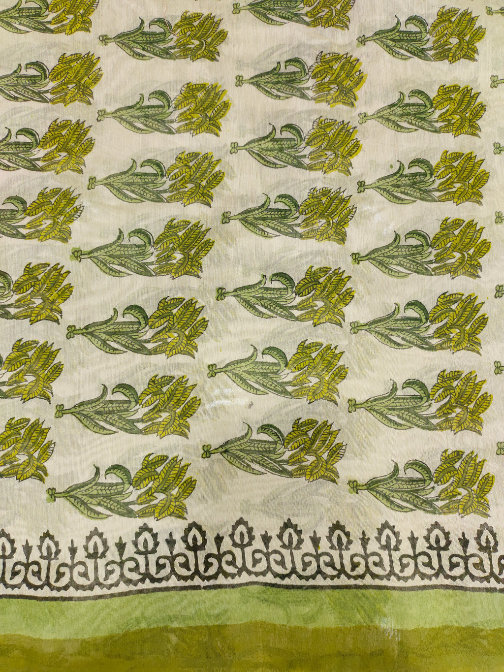 chanderi silk with mehendi green print with border