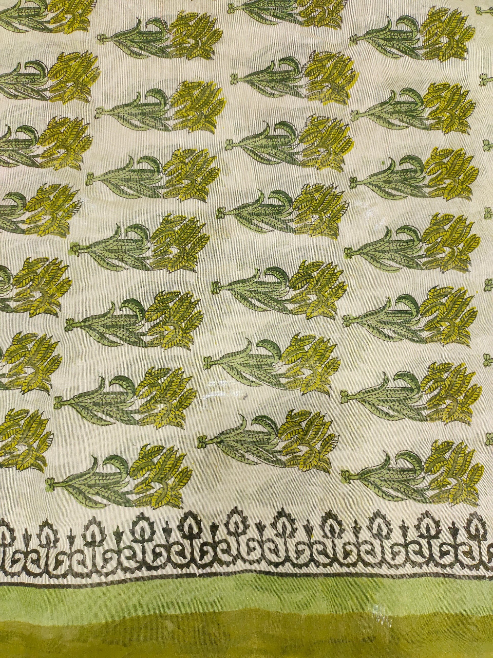 chanderi silk with mehendi green print with border