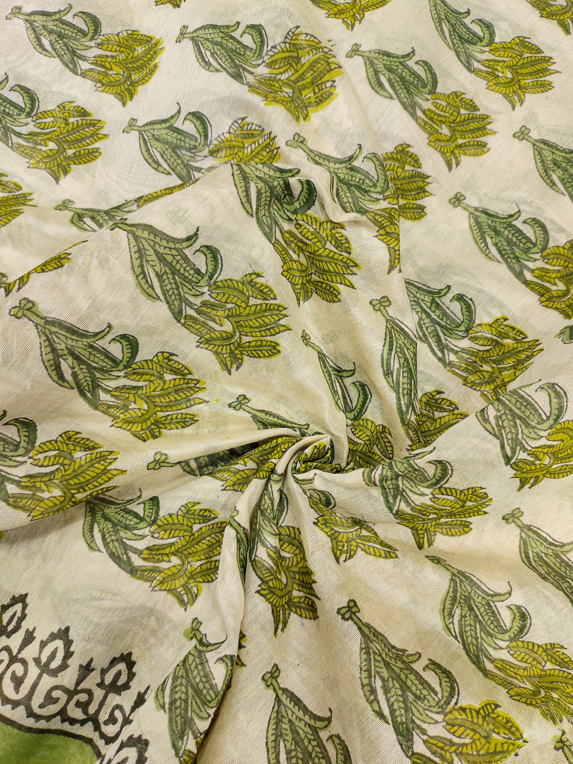 chanderi silk with mehendi green print with border