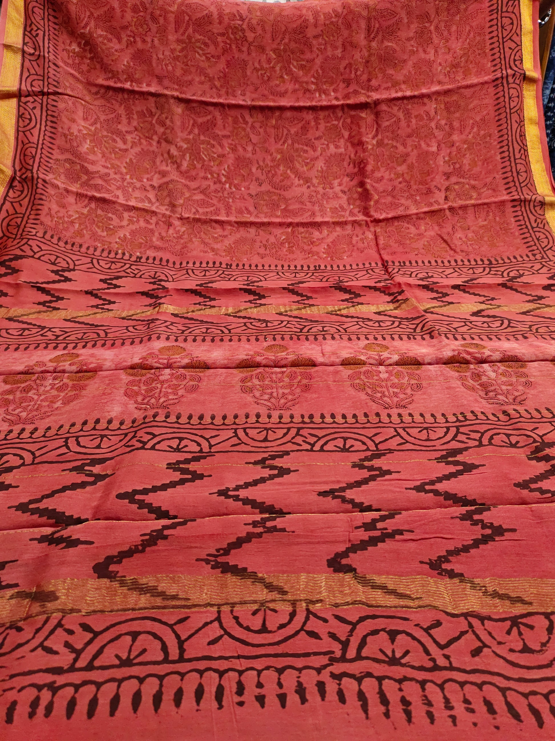 Maheshwari silk saree in ajrak