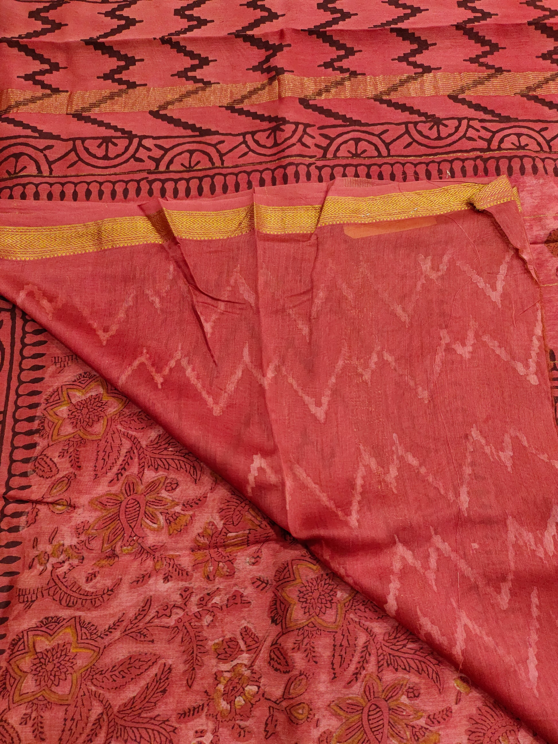 Maheshwari silk saree in ajrak